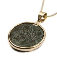14k Gold Genuine Ancient Greek Coin Necklace (Poseidon; 275-215 B.C.)