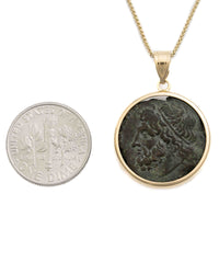 14k Gold Genuine Ancient Greek Coin Necklace (Poseidon; 275-215 B.C.)
