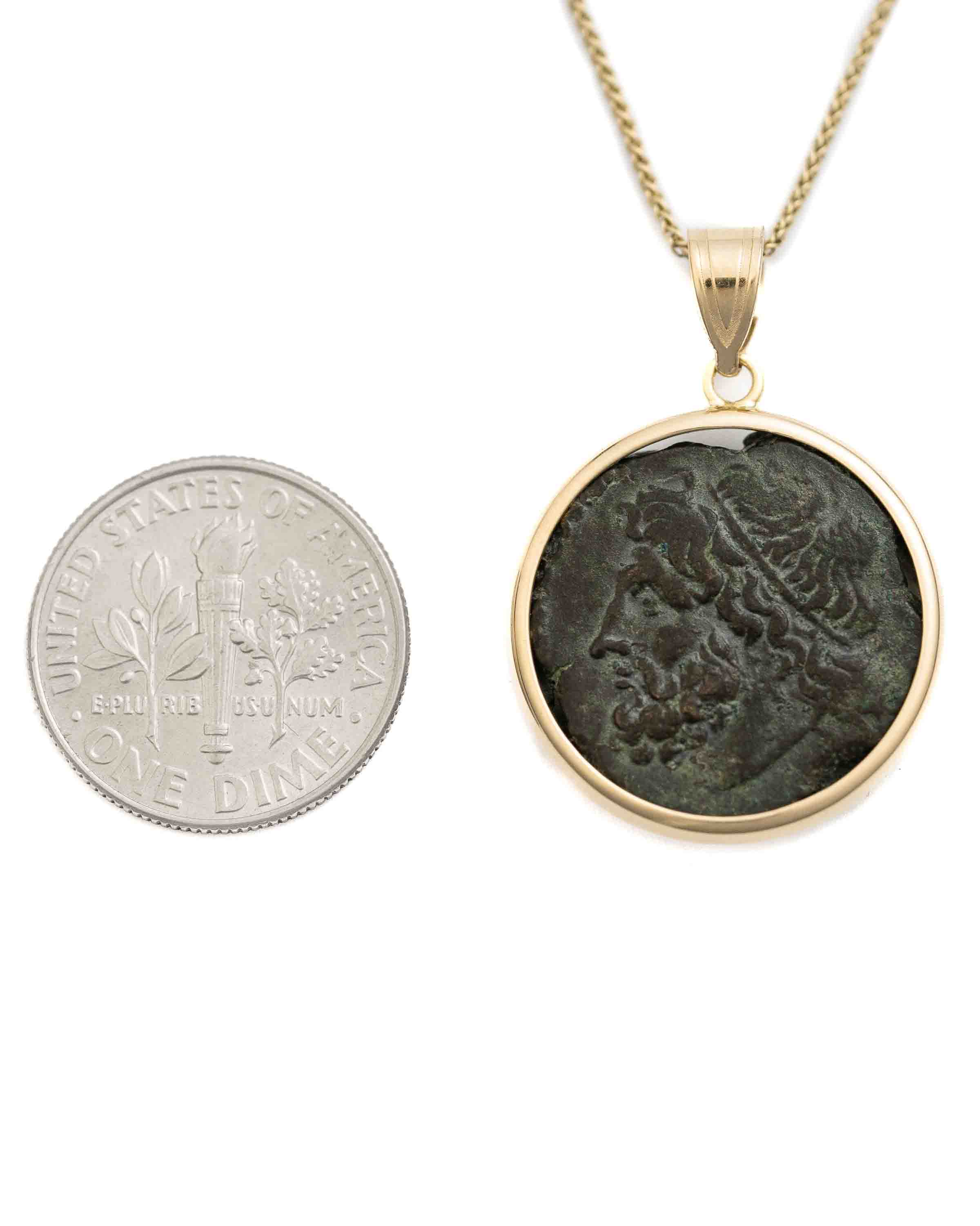 14k Gold Genuine Ancient Greek Coin Necklace (Poseidon; 275-215 B.C.)