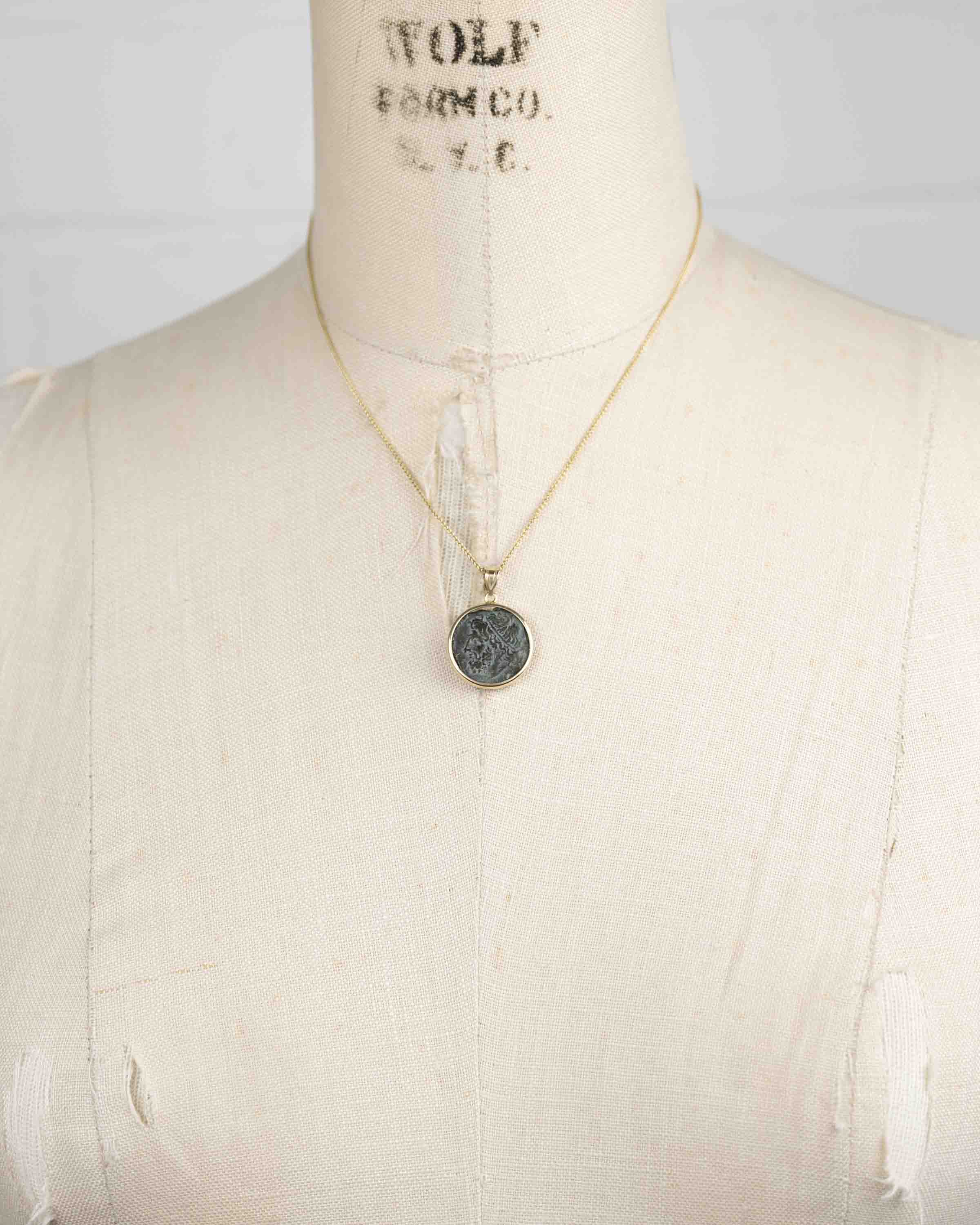 14k Gold Genuine Ancient Greek Coin Necklace (Poseidon; 275-215 B.C.)