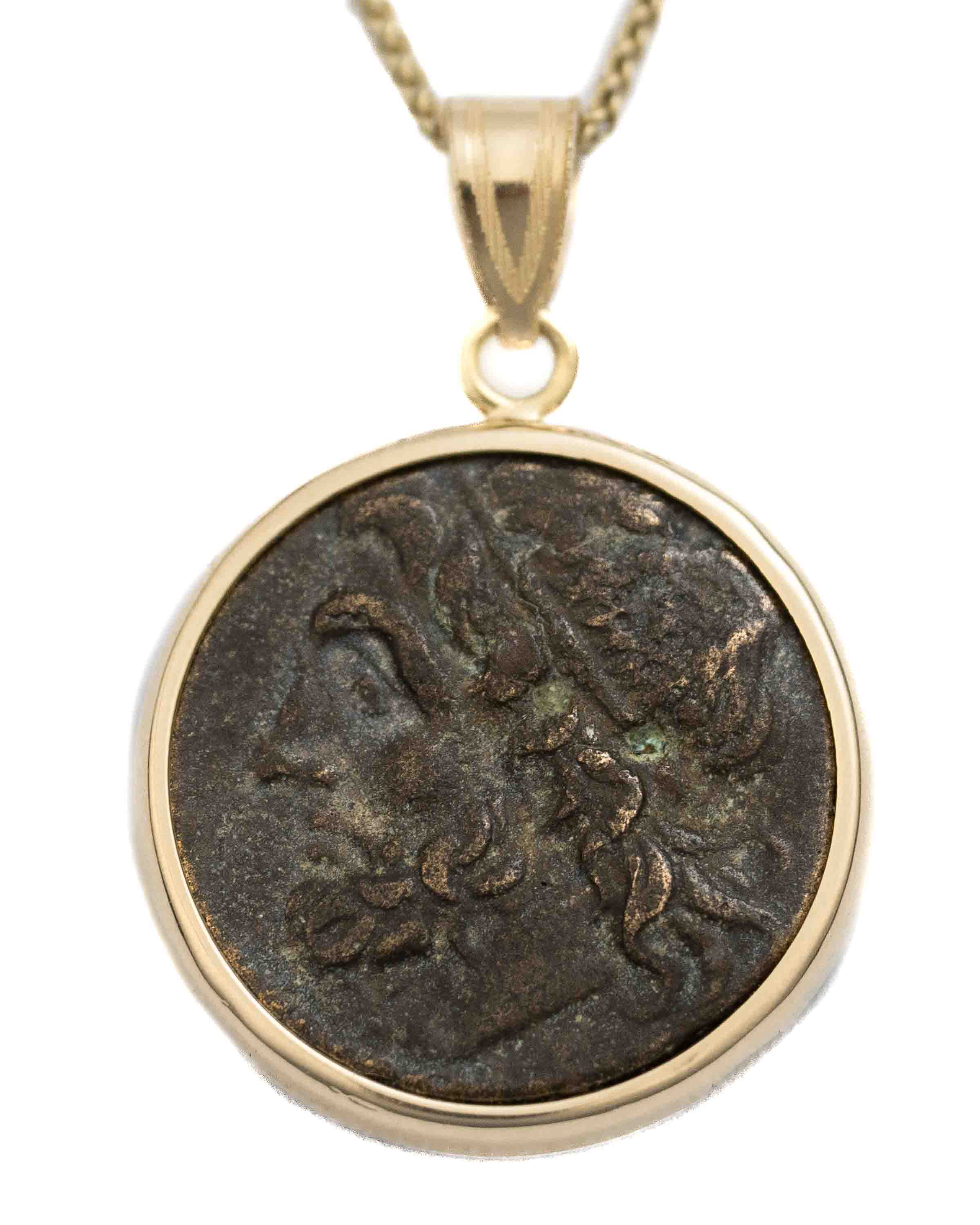 14k Gold Genuine Ancient Greek Coin Necklace (Poseidon; 275-215 B.C.)