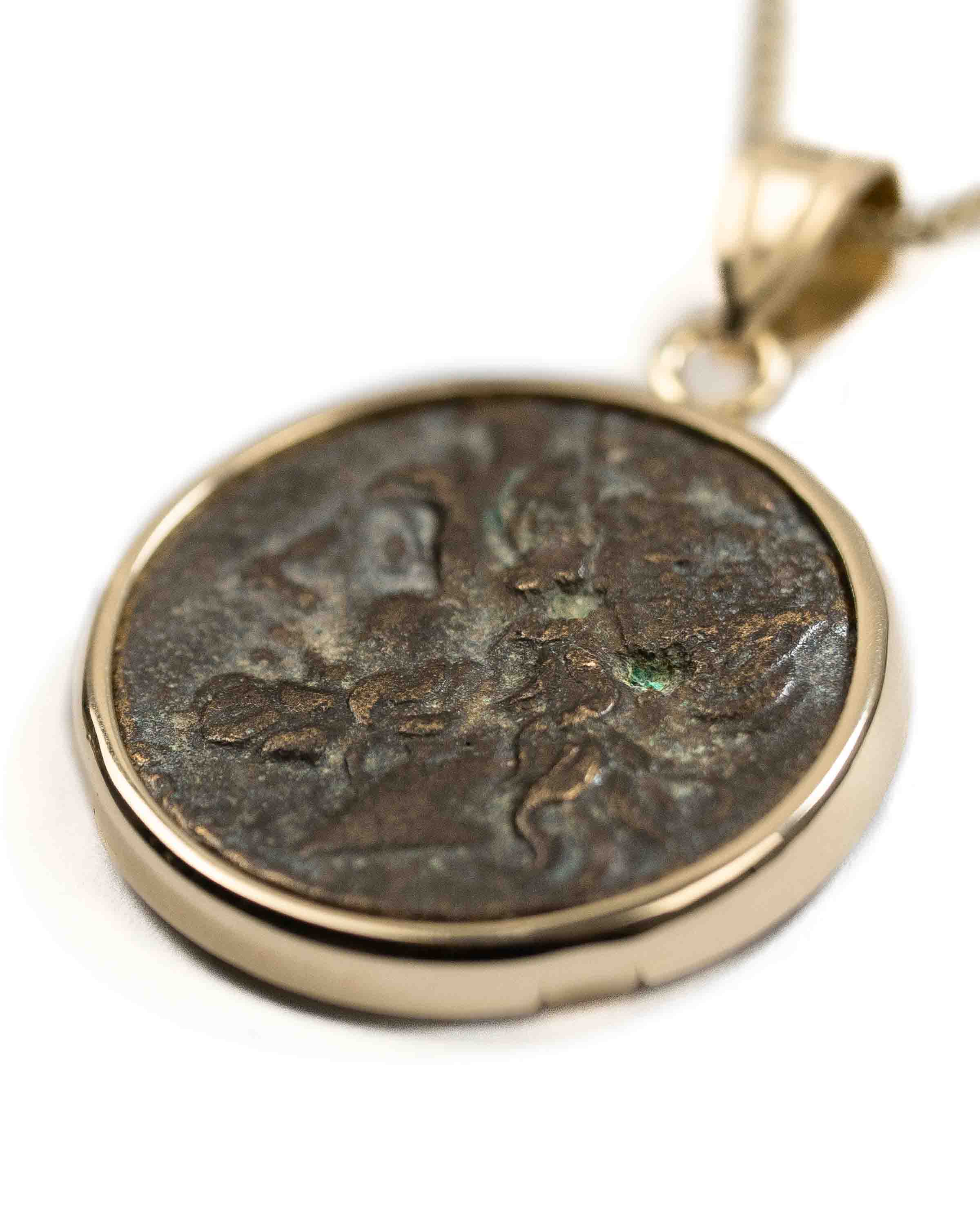 14k Gold Genuine Ancient Greek Coin Necklace (Poseidon; 275-215 B.C.)