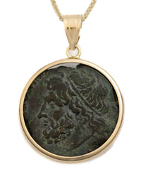 14k Gold Genuine Ancient Greek Coin Necklace (Poseidon; 275-215 B.C.)