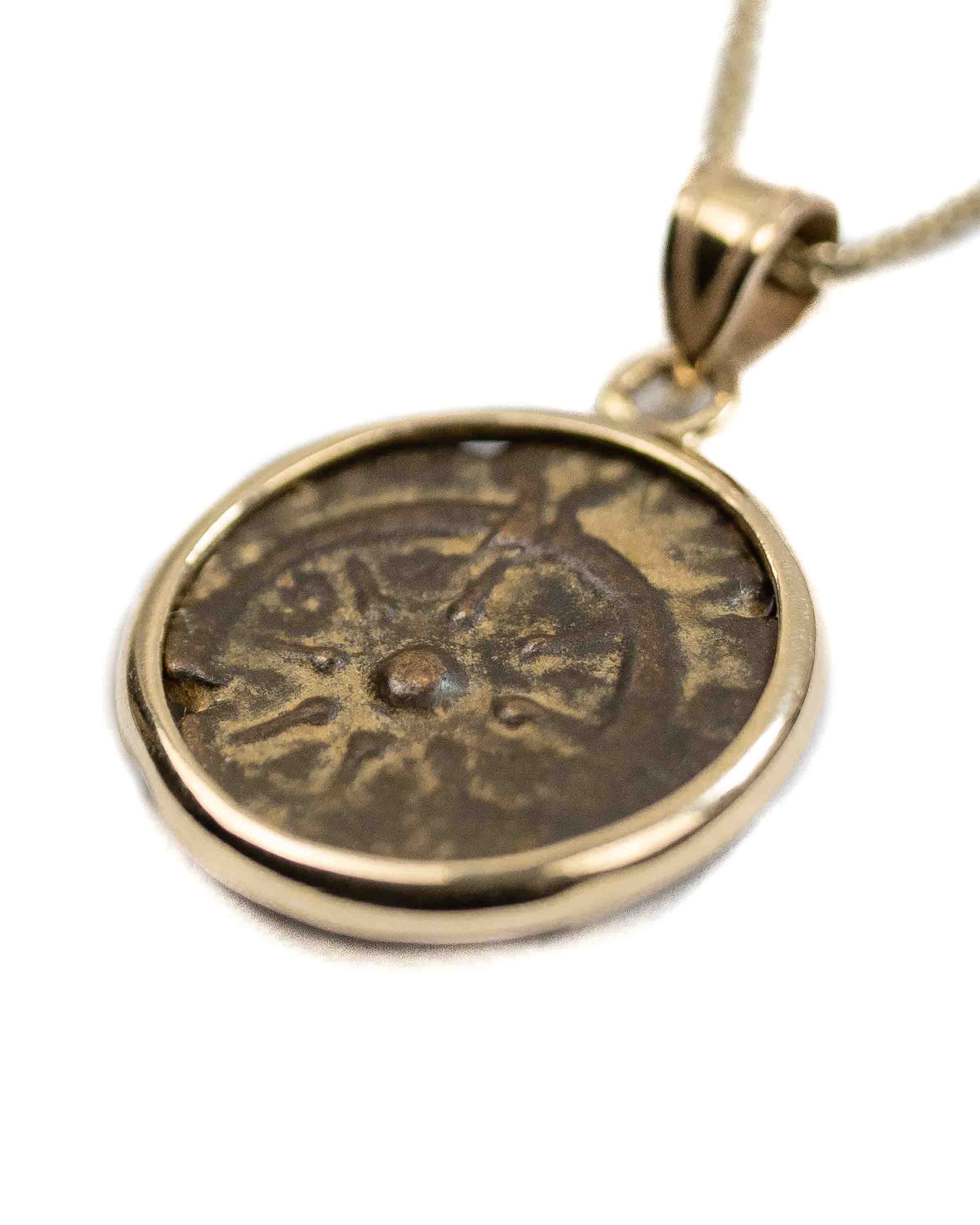 14k Gold Genuine Ancient Judaean/Biblical Coin Necklace (Widow's Mite; 103-73 B.C.)