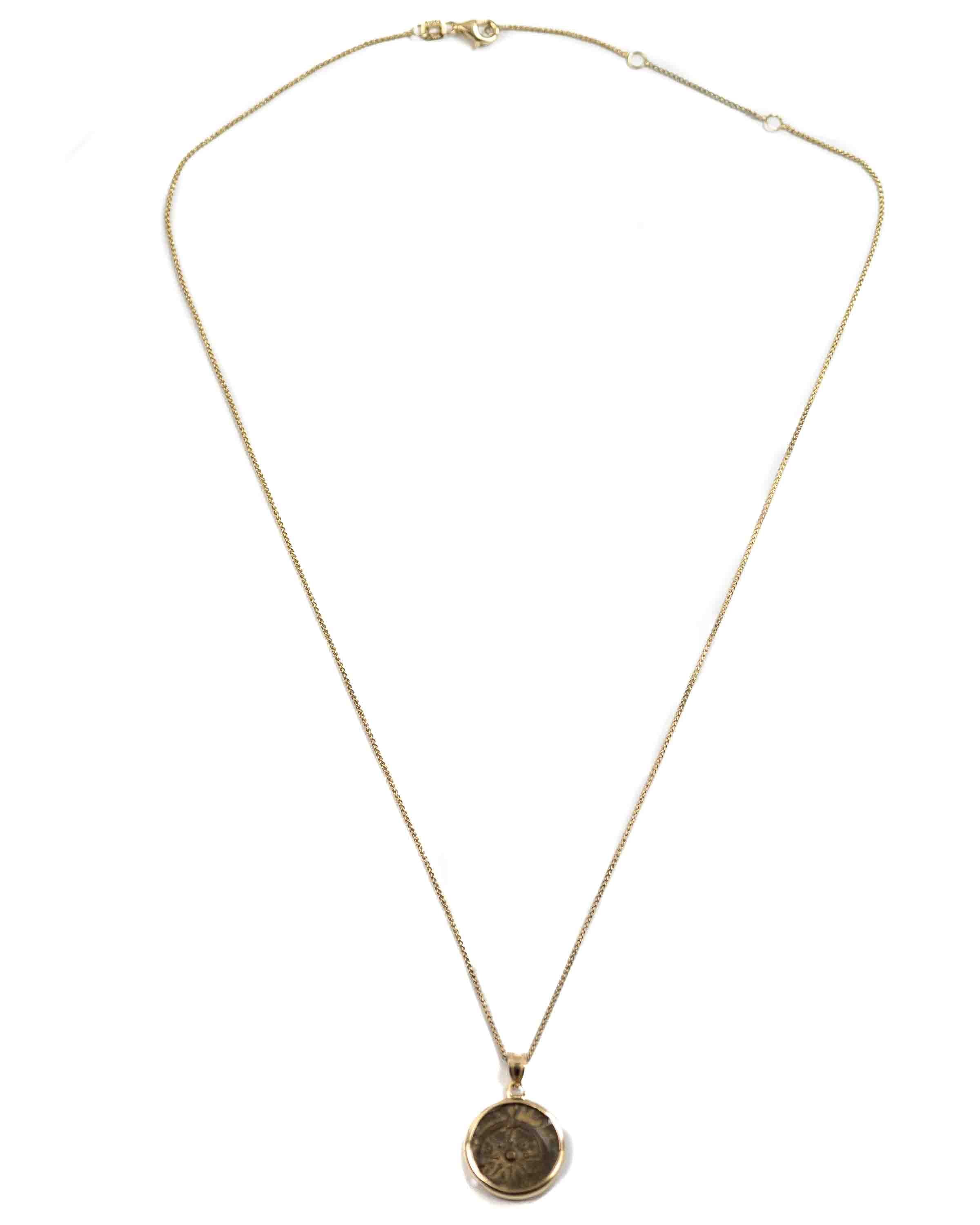 14k Gold Genuine Ancient Judaean/Biblical Coin Necklace (Widow's Mite; 103-73 B.C.)