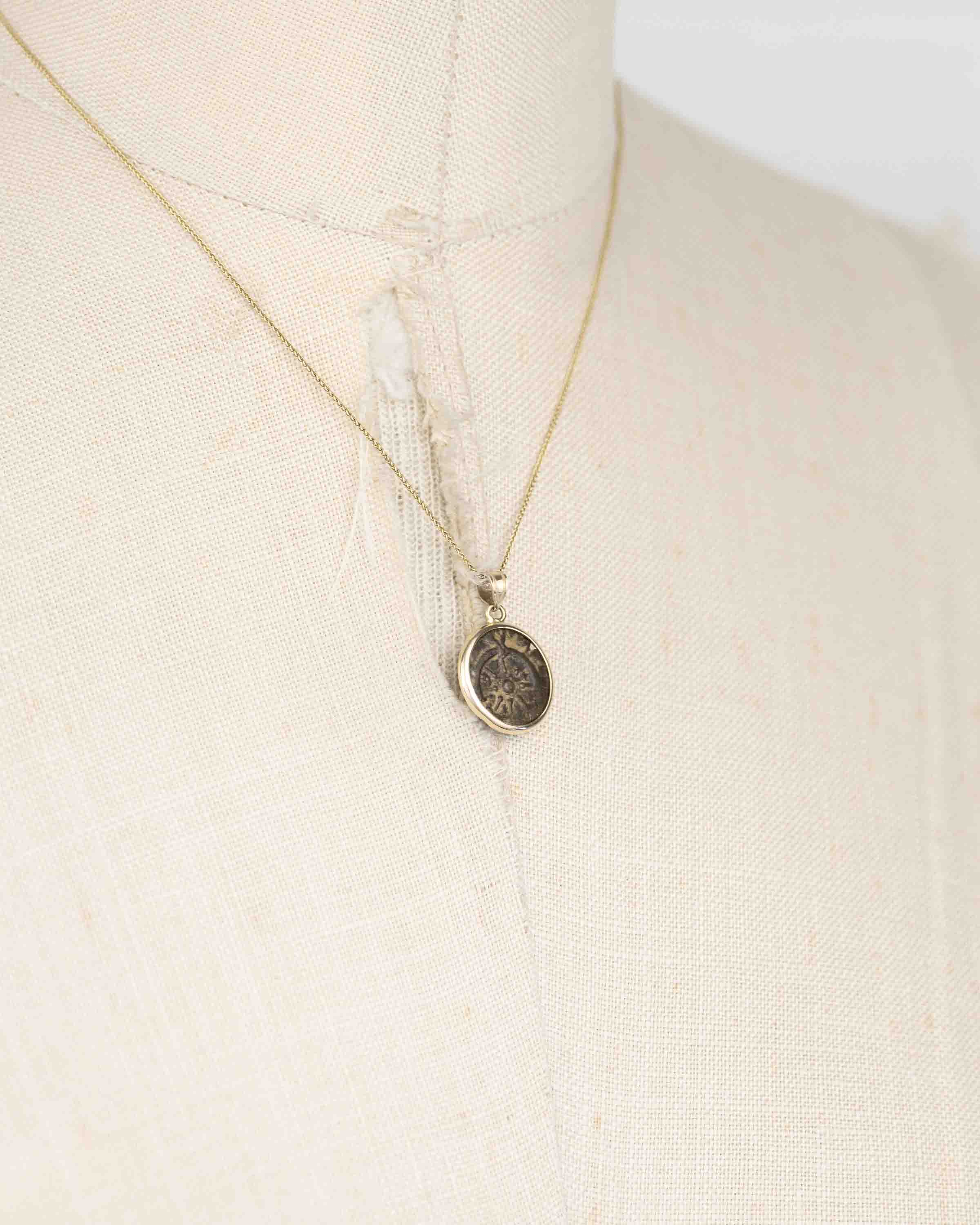 14k Gold Genuine Ancient Judaean/Biblical Coin Necklace (Widow's Mite; 103-73 B.C.)