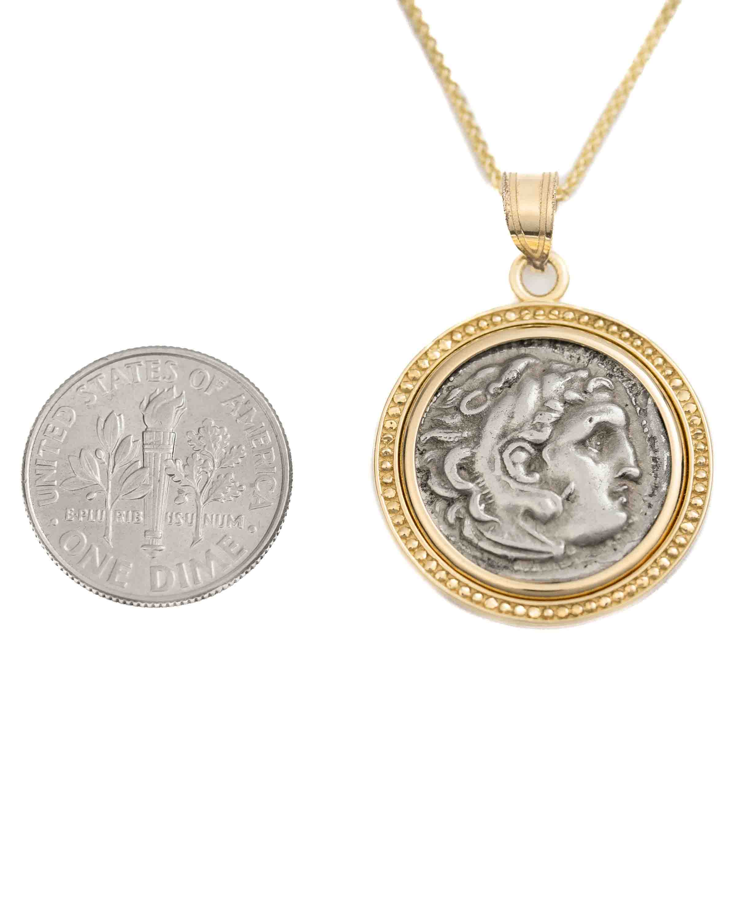 14k Gold Genuine Ancient Greek Coin Necklace (Alexander the Great; 336-323 B.C.)