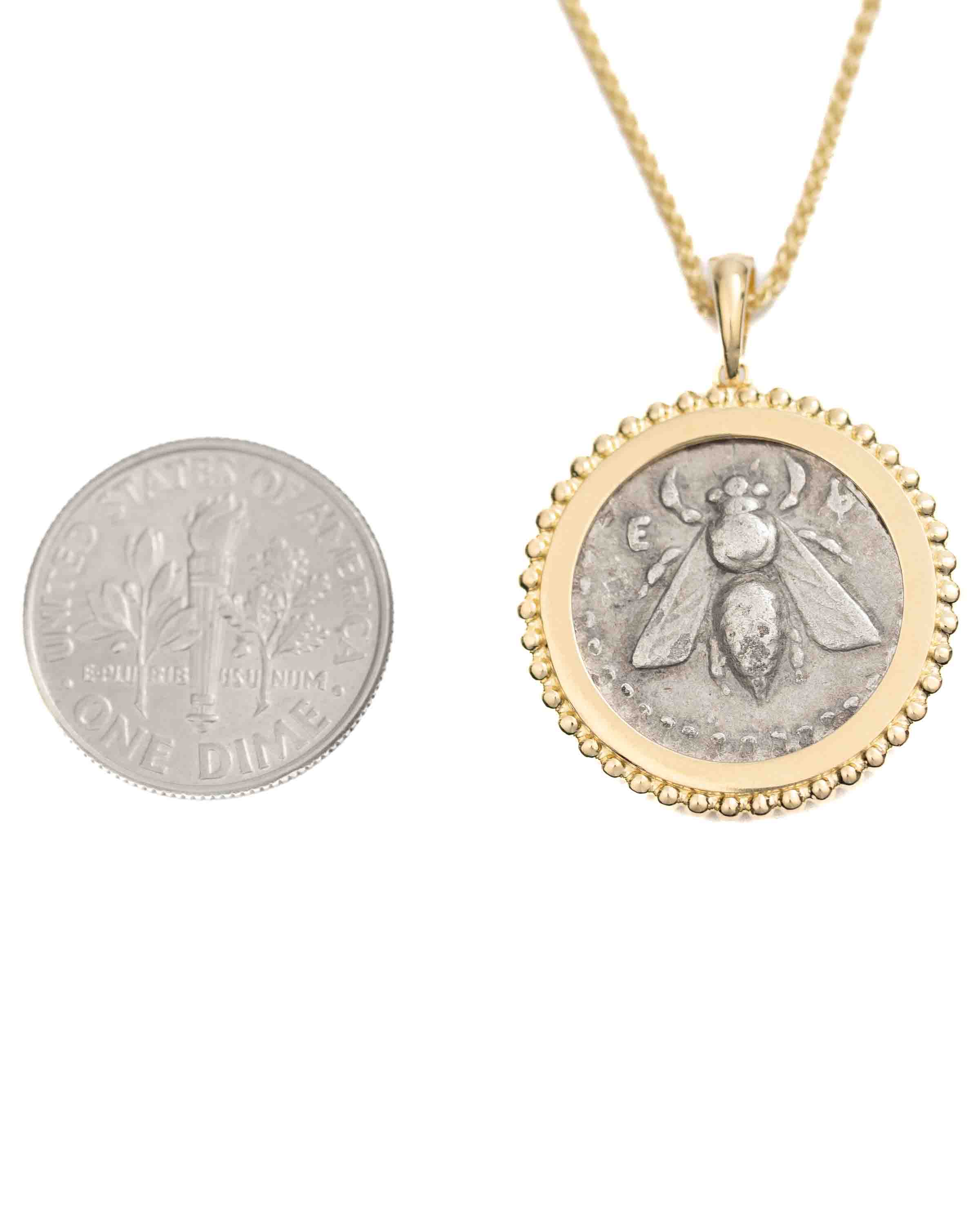 14k Gold Genuine Ancient Greek Coin Necklace (Artemis Bee; 202-150 B.C.)
