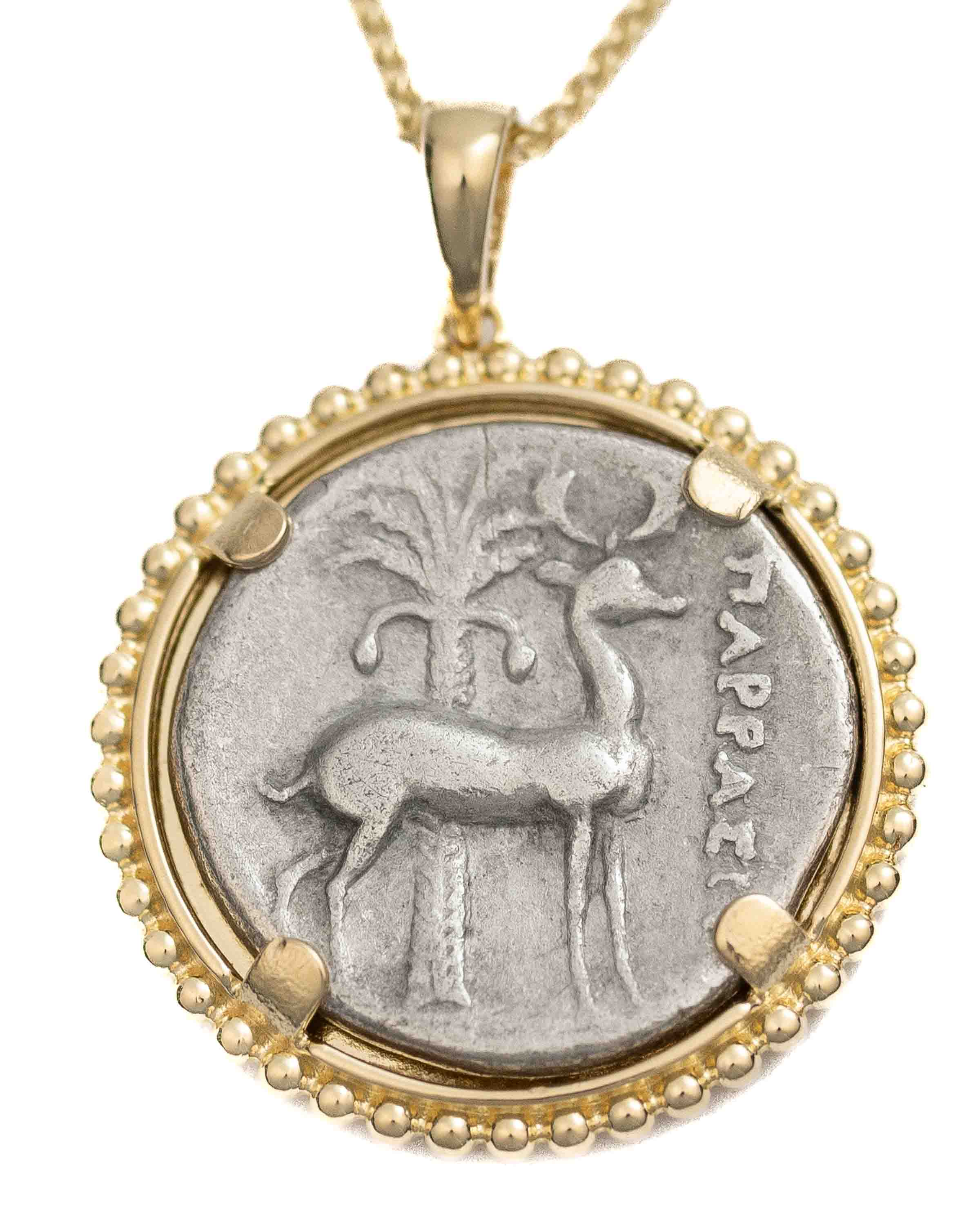 14k Gold Genuine Ancient Greek Coin Necklace (Artemis Bee; 202-150 B.C.)