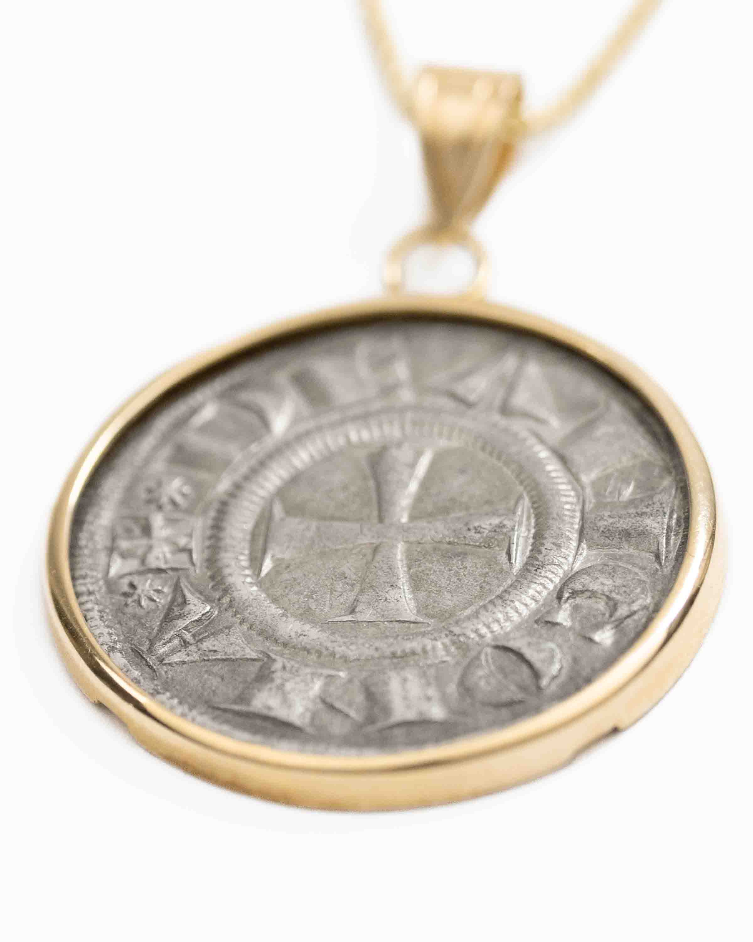 14k Gold Genuine Ancient Italian Grossi Coin Necklace (Ancona; 1201-1400 A.D.)