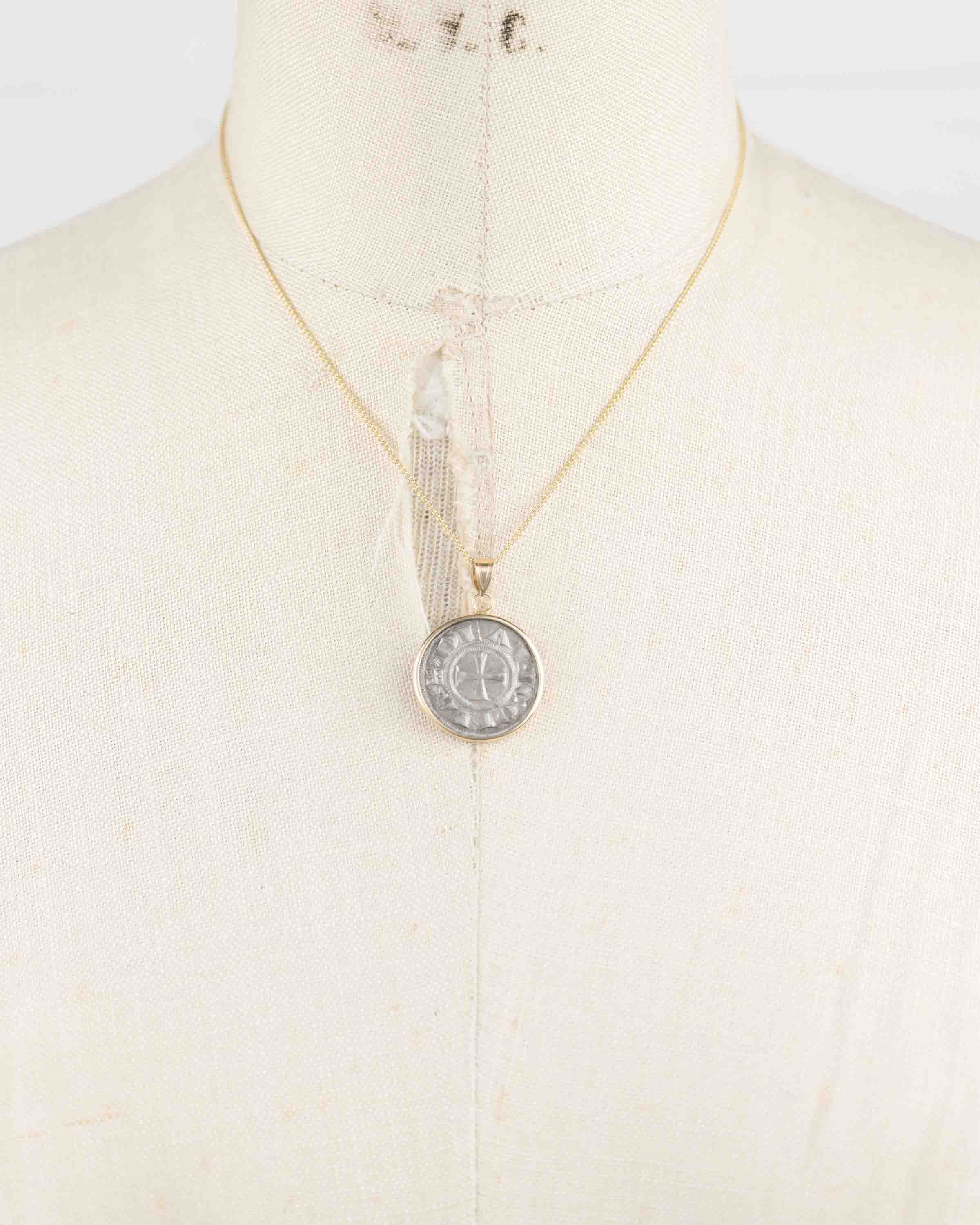 14k Gold Genuine Ancient Italian Grossi Coin Necklace (Ancona; 1201-1400 A.D.)