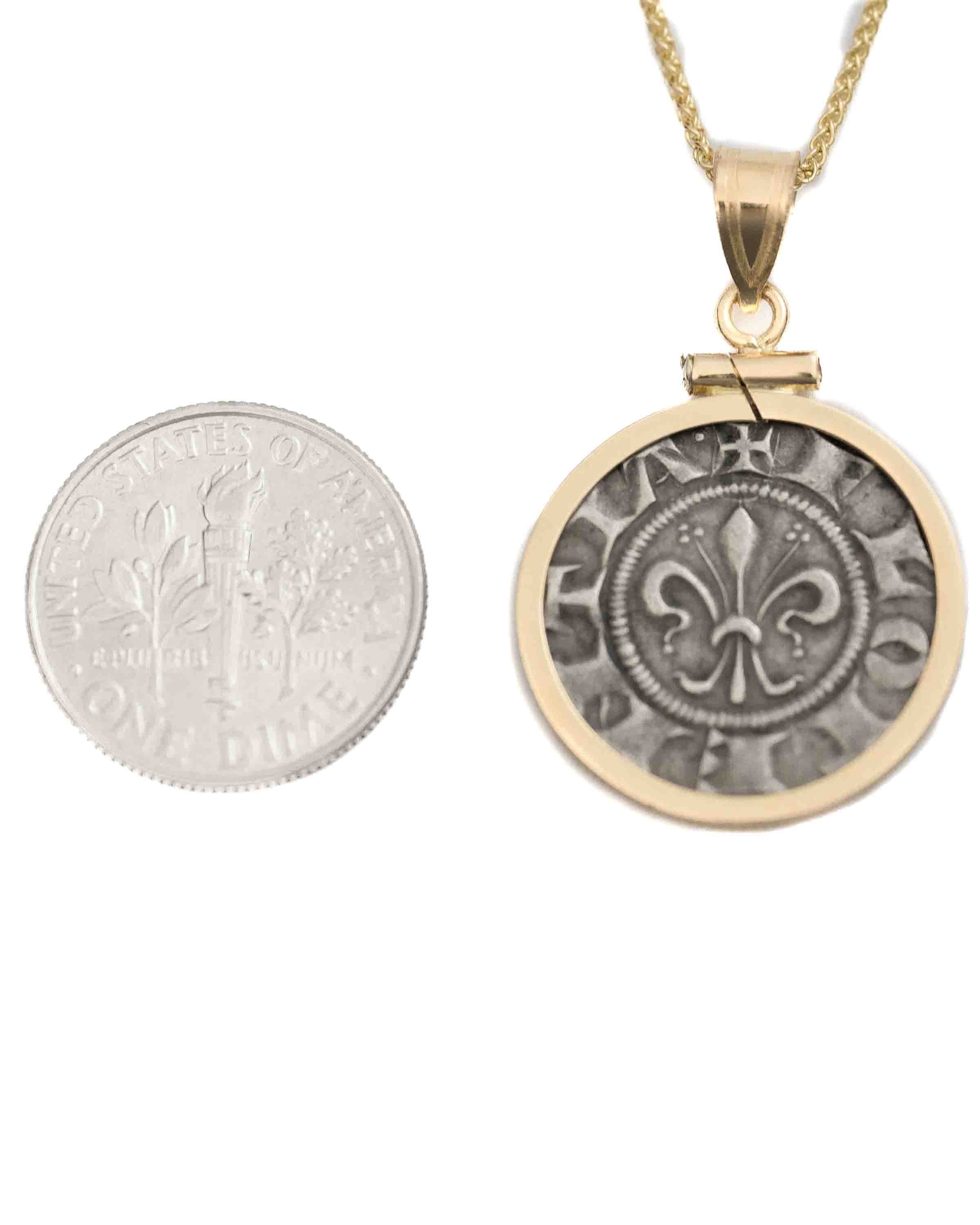 14k Gold Genuine Ancient Italian Coin Necklace (Florentine Florin; 1250-1260 A.D.)