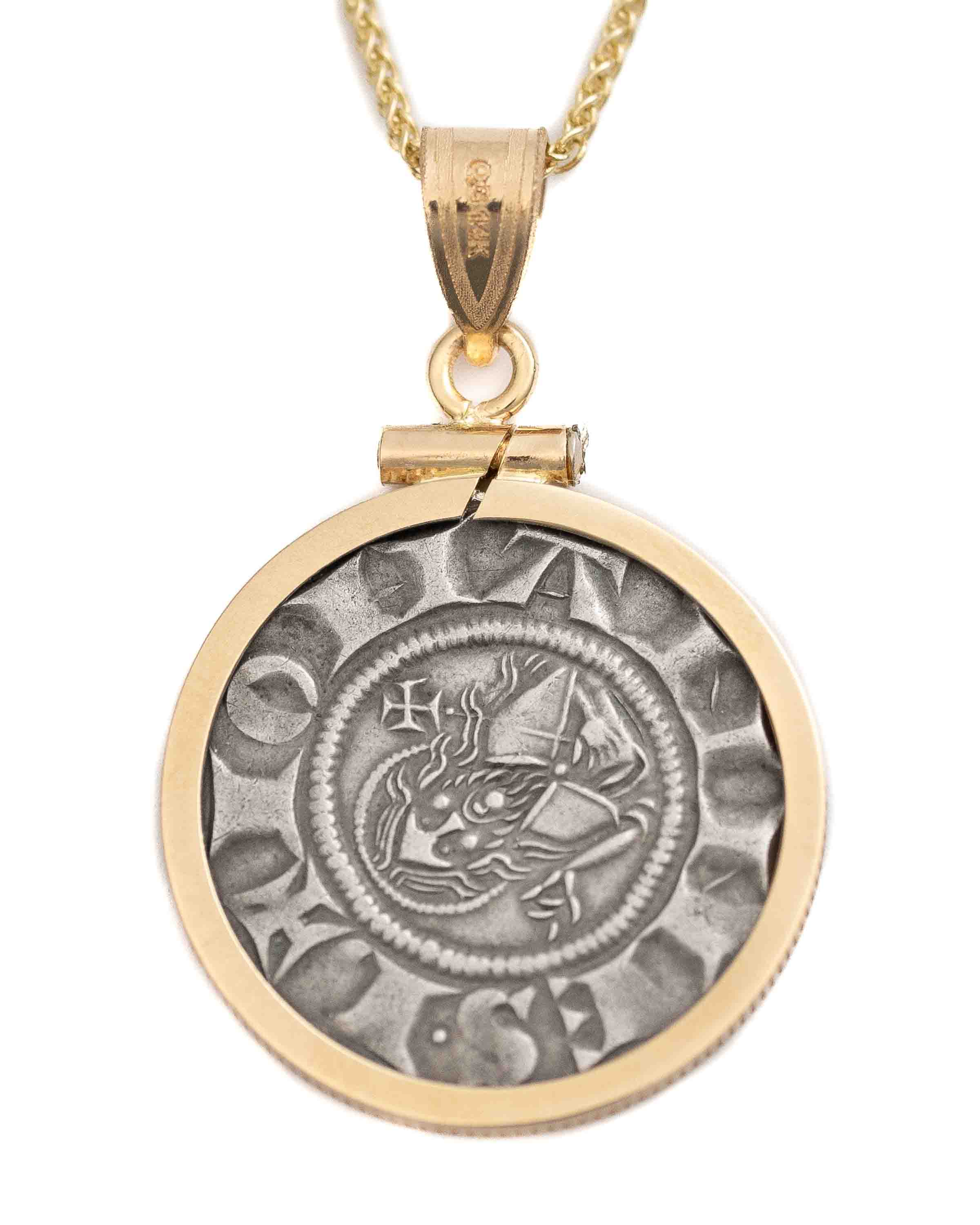 14k Gold Genuine Ancient Italian Coin Necklace (Florentine Florin; 1250-1260 A.D.)