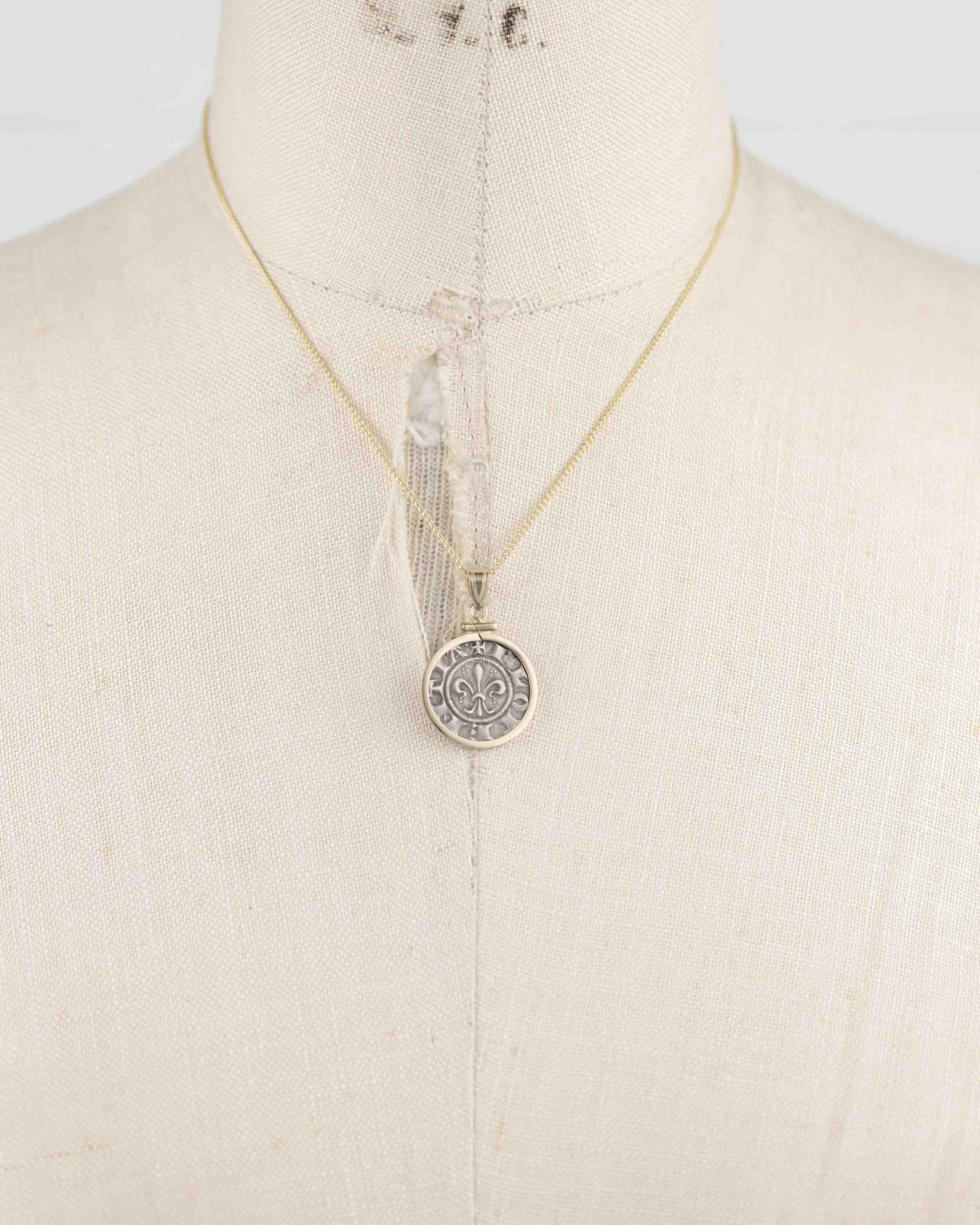 14k Gold Genuine Ancient Italian Coin Necklace (Florentine Florin; 1250-1260 A.D.)