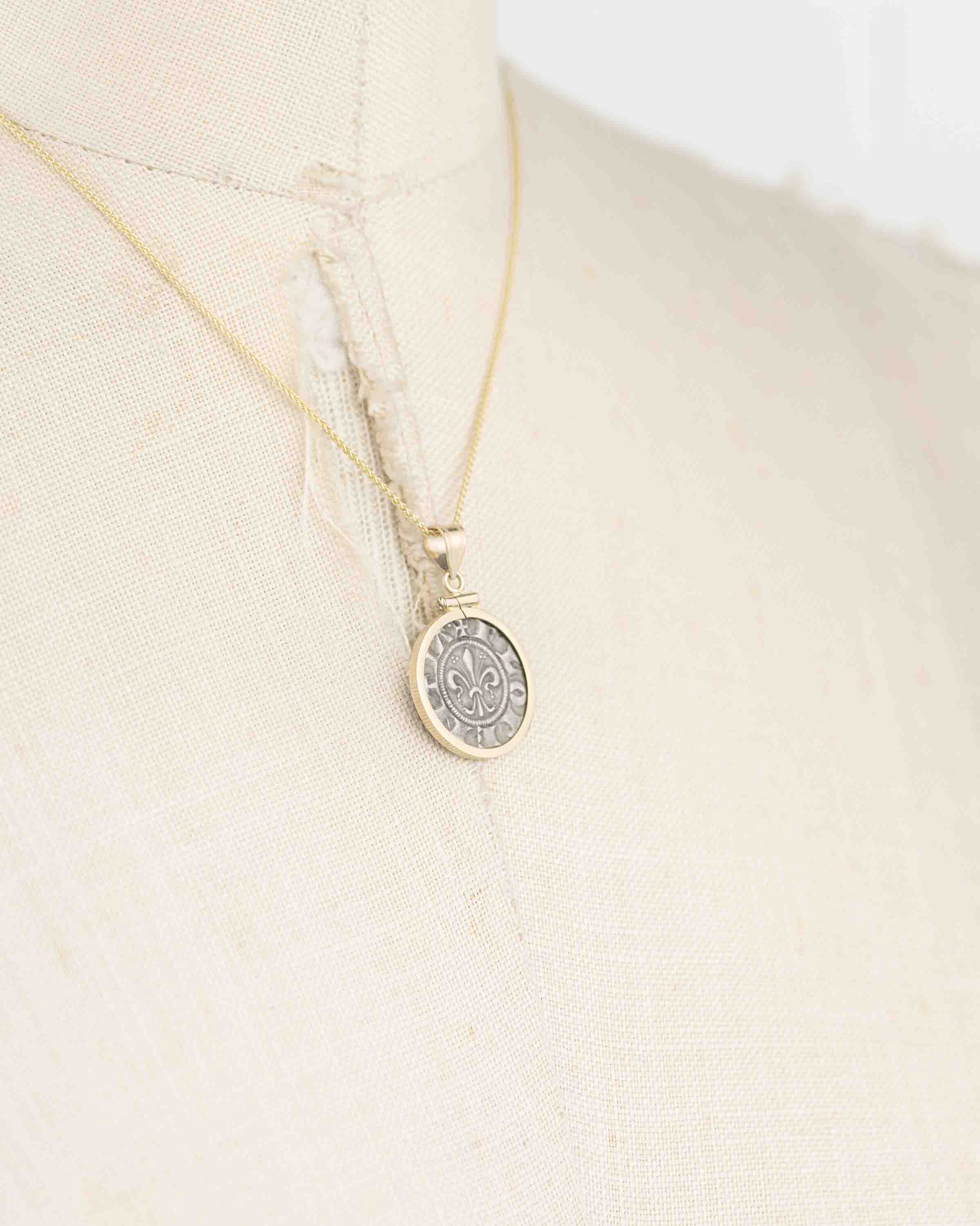 14k Gold Genuine Ancient Italian Coin Necklace (Florentine Florin; 1250-1260 A.D.)