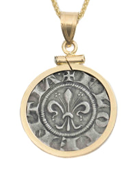 14k Gold Genuine Ancient Italian Coin Necklace (Florentine Florin; 1250-1260 A.D.)