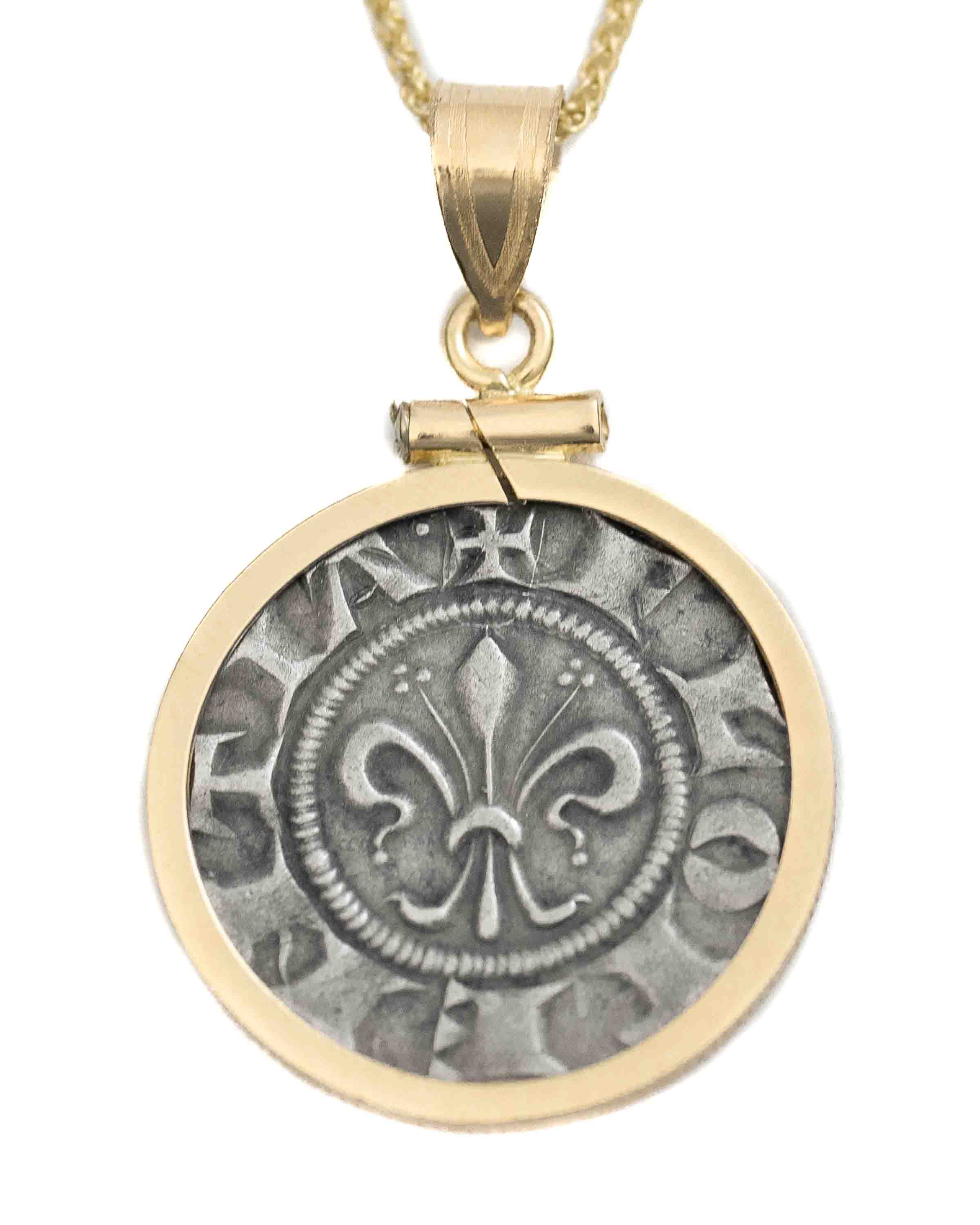 14k Gold Genuine Ancient Italian Coin Necklace (Florentine Florin; 1250-1260 A.D.)