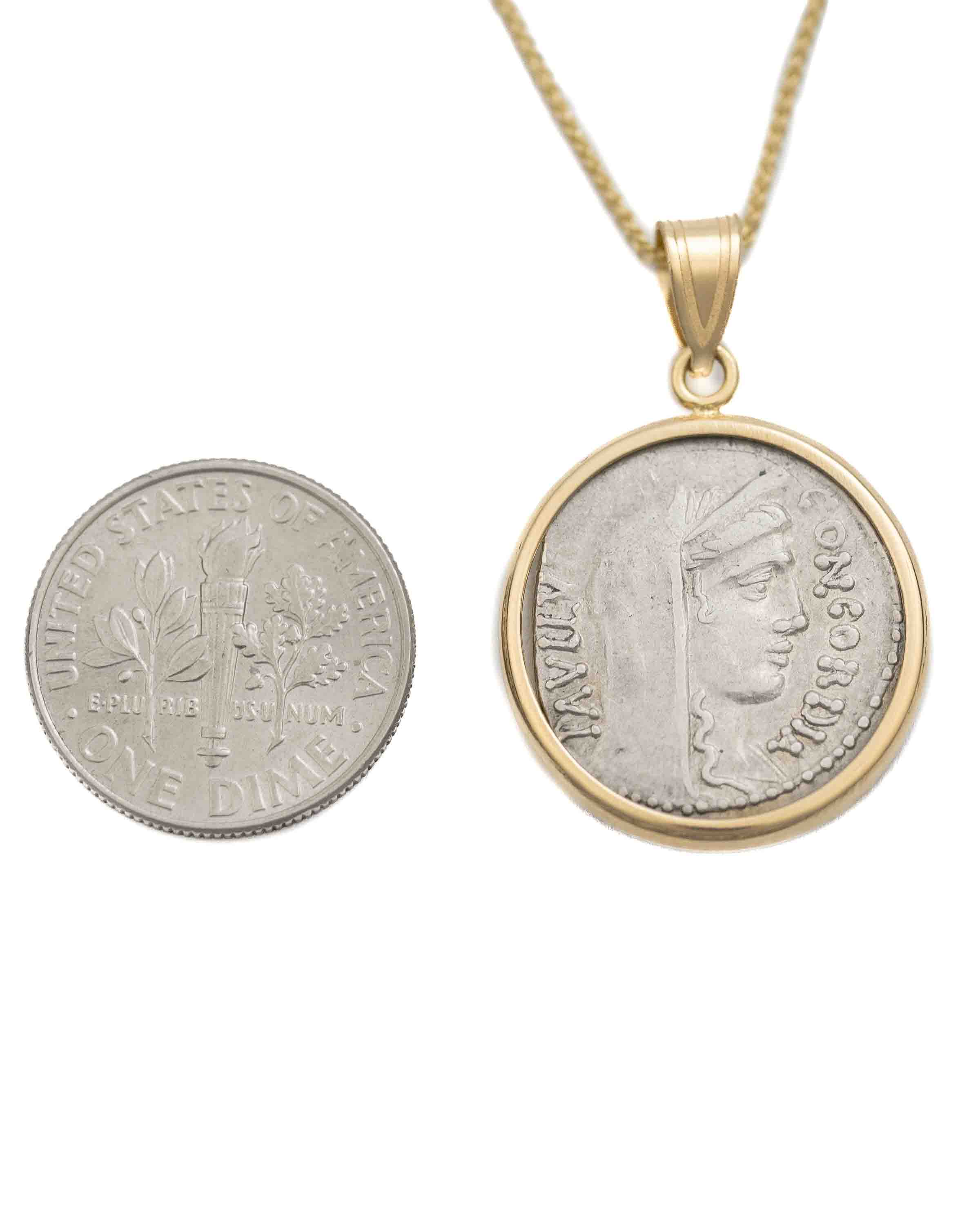 14k Gold Genuine Ancient Roman Coin Necklace (Concordia; 62 B.C.)