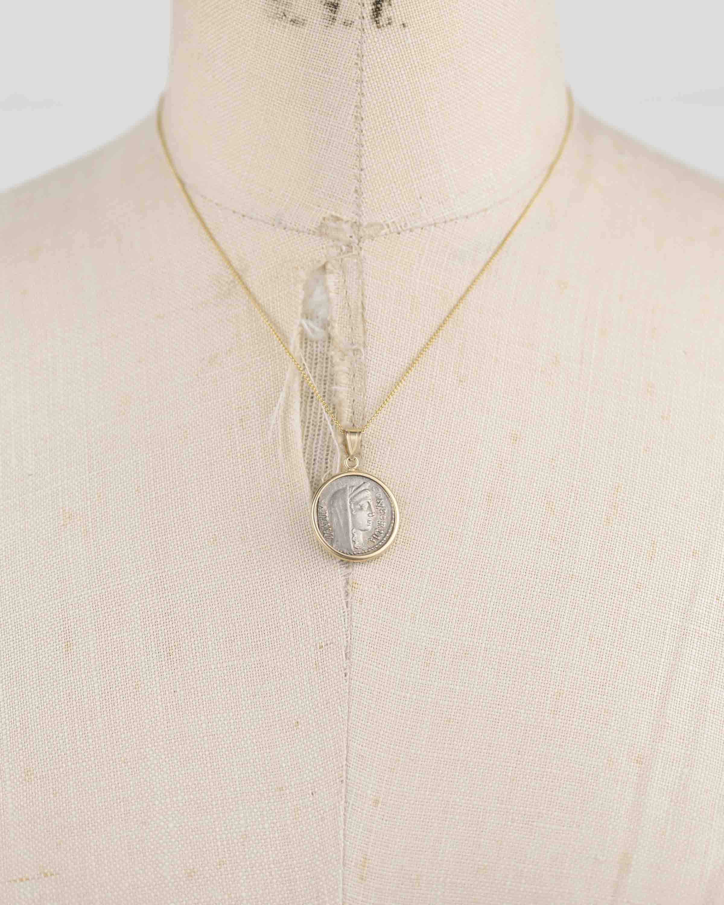 14k Gold Genuine Ancient Roman Coin Necklace (Concordia; 62 B.C.)