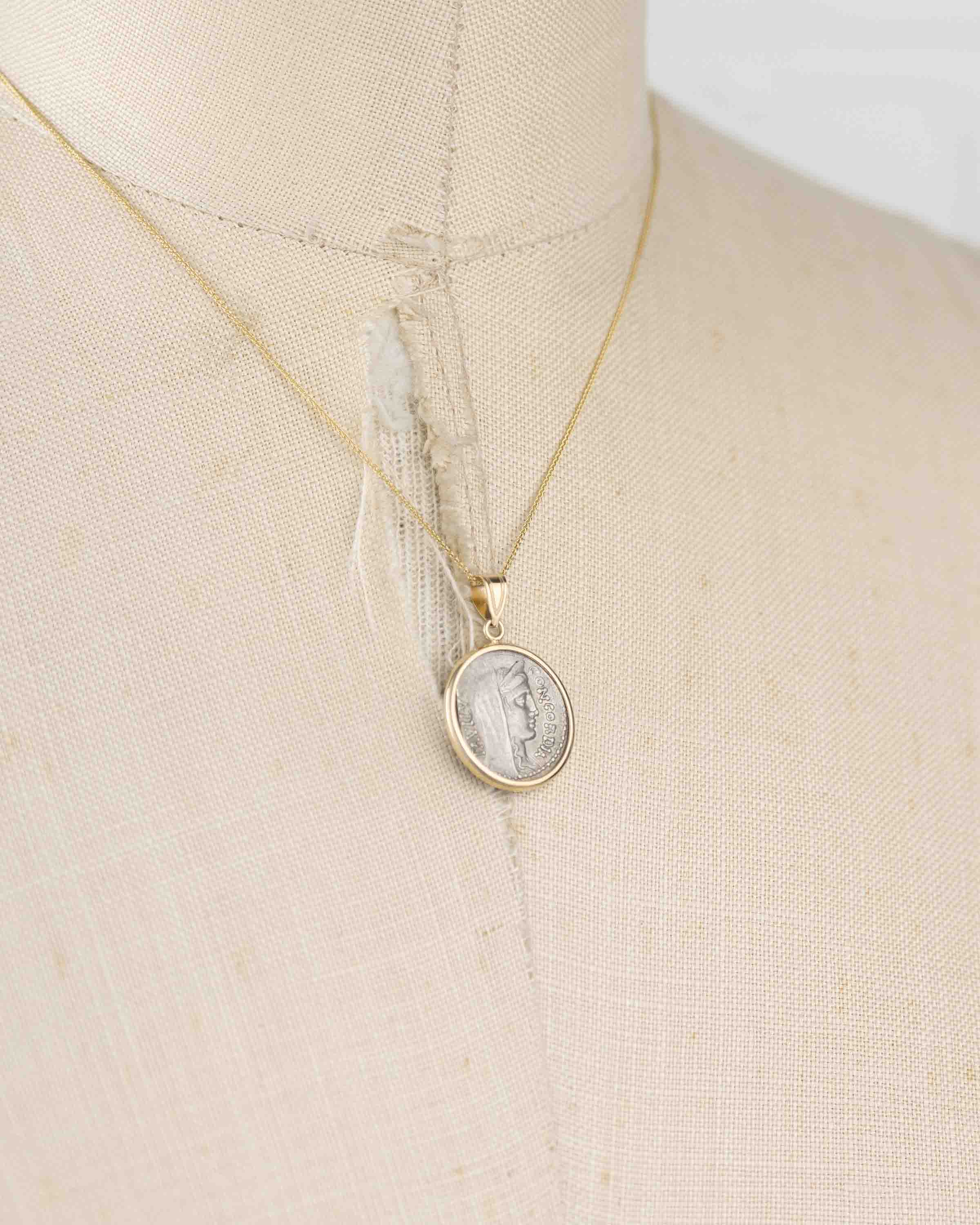 14k Gold Genuine Ancient Roman Coin Necklace (Concordia; 62 B.C.)