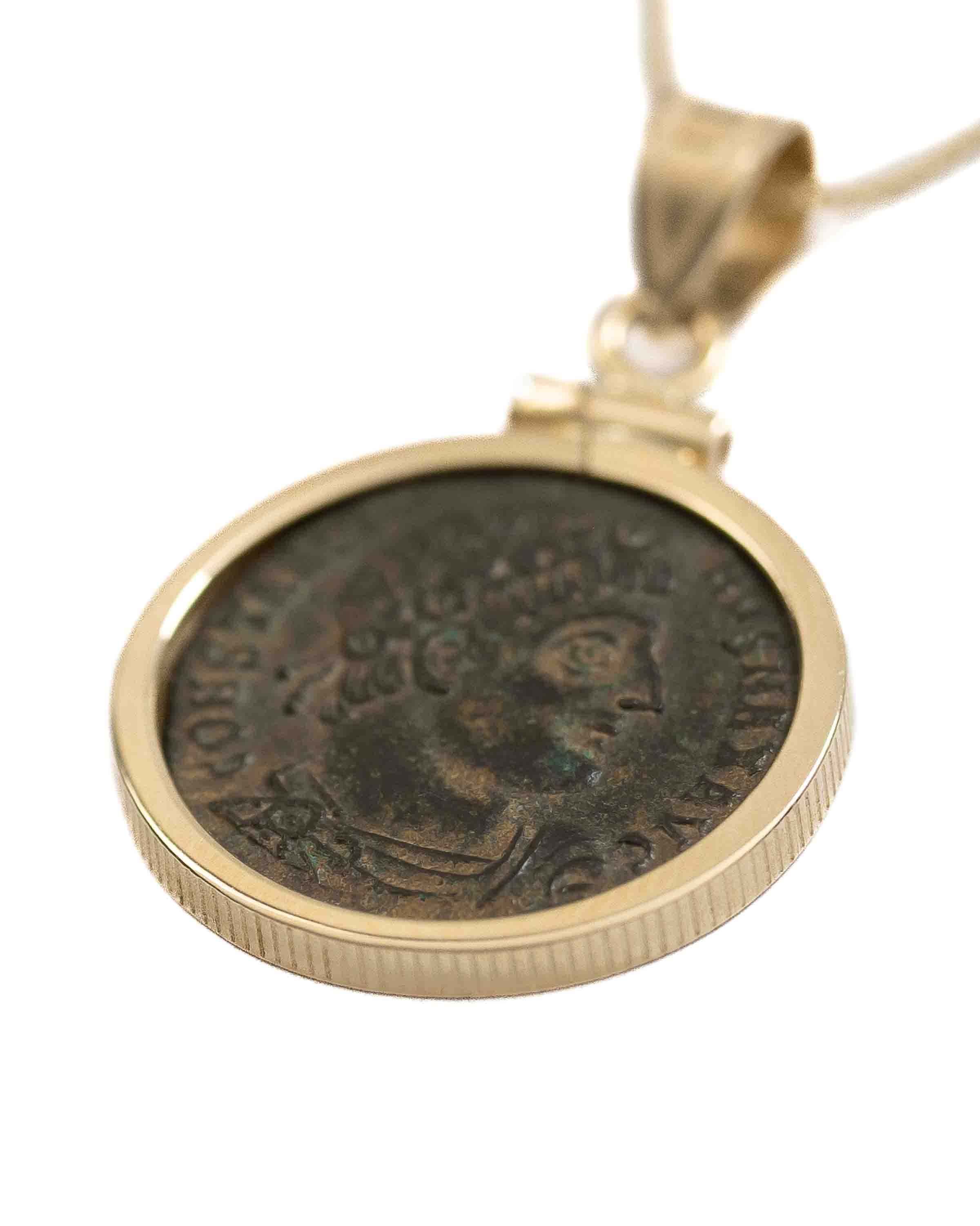 14k Gold Genuine Ancient Roman Coin Necklace (Constantine the Great; 306-337 A.D.)