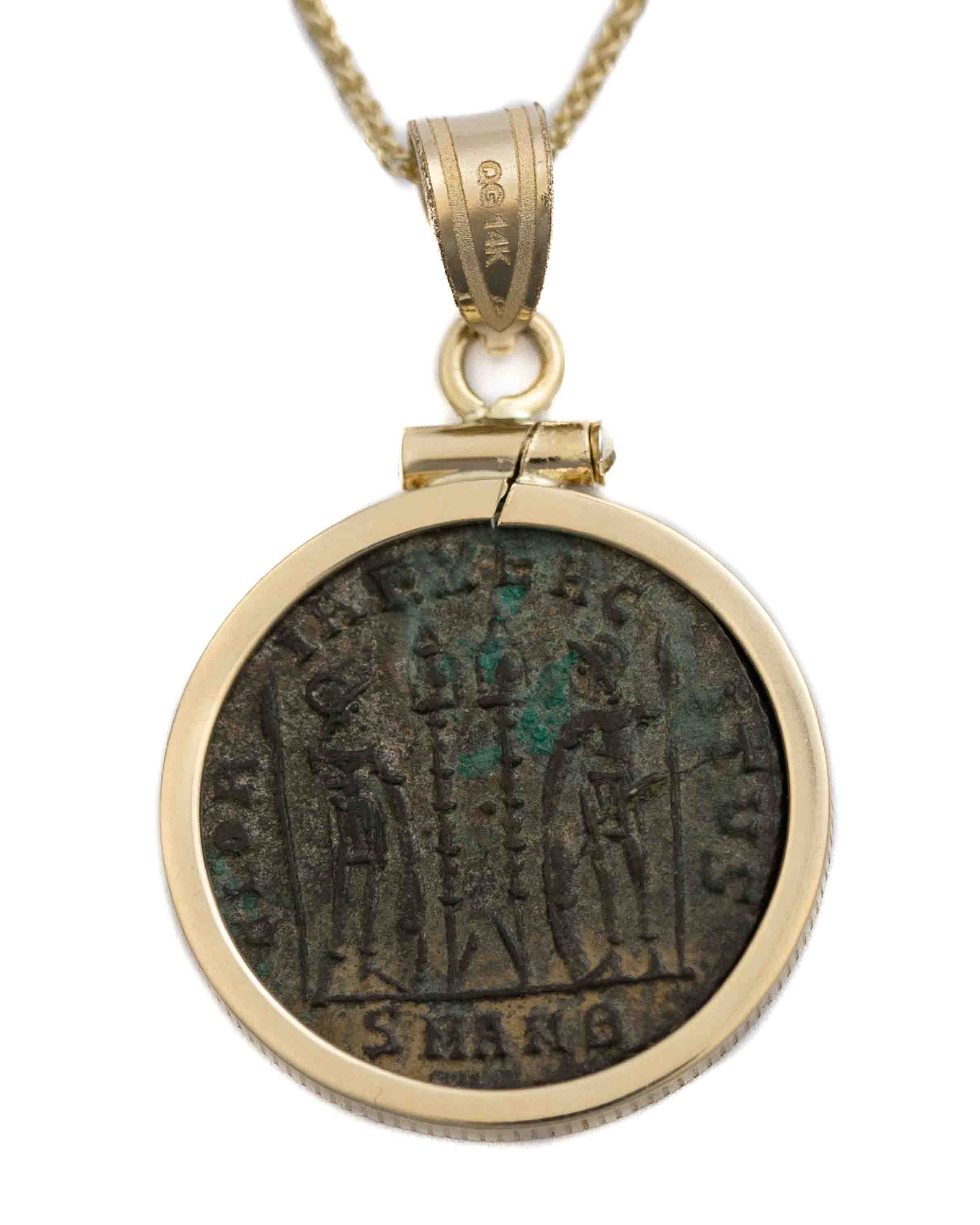 14k Gold Genuine Ancient Roman Coin Necklace (Constantine the Great; 306-337 A.D.)