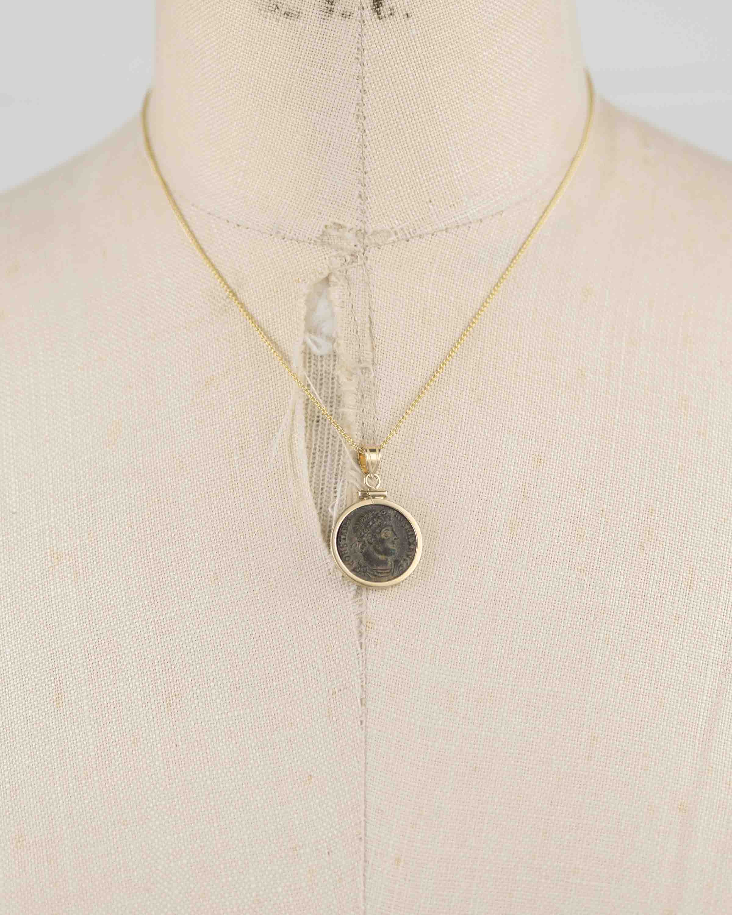 14k Gold Genuine Ancient Roman Coin Necklace (Constantine the Great; 306-337 A.D.)
