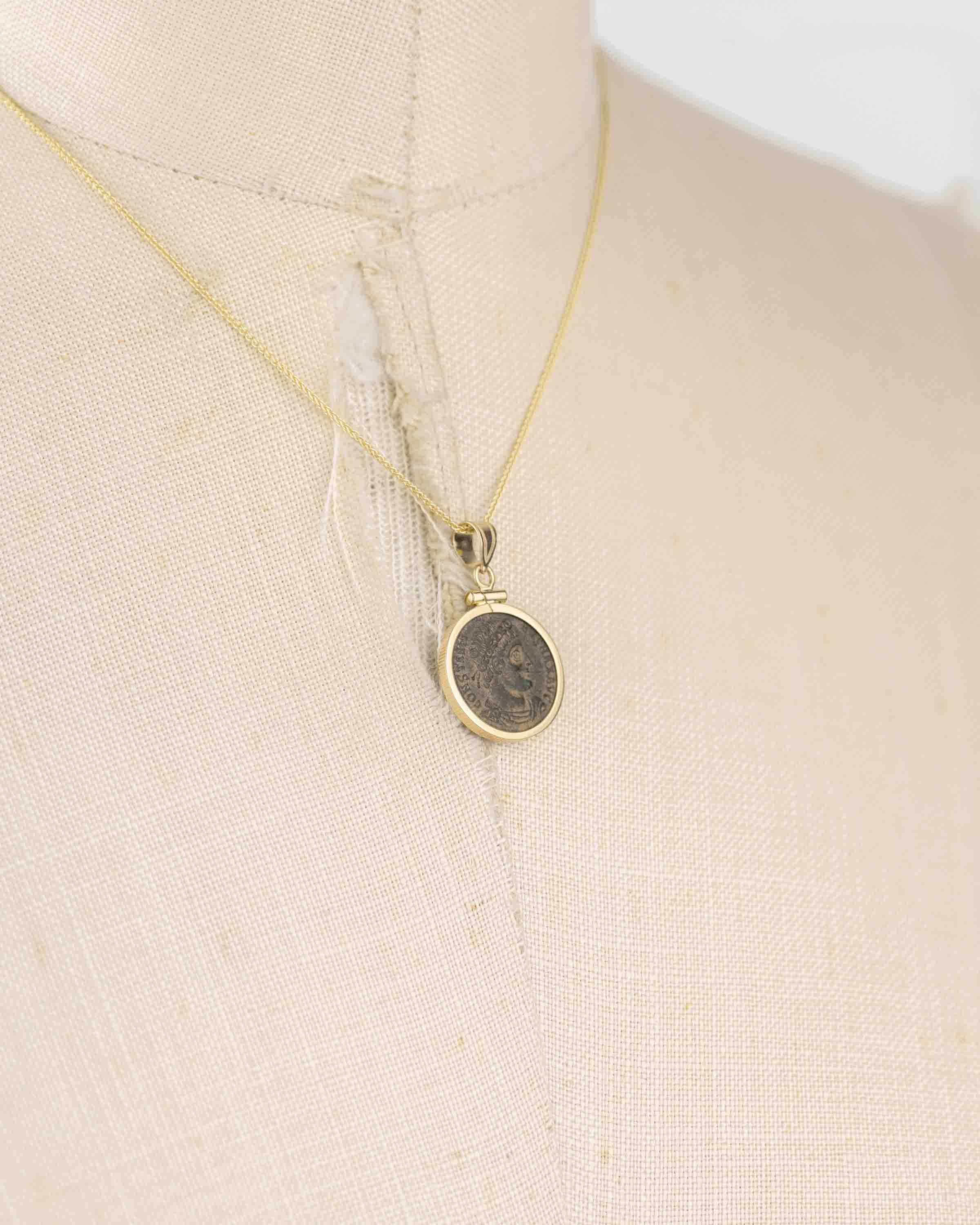 14k Gold Genuine Ancient Roman Coin Necklace (Constantine the Great; 306-337 A.D.)