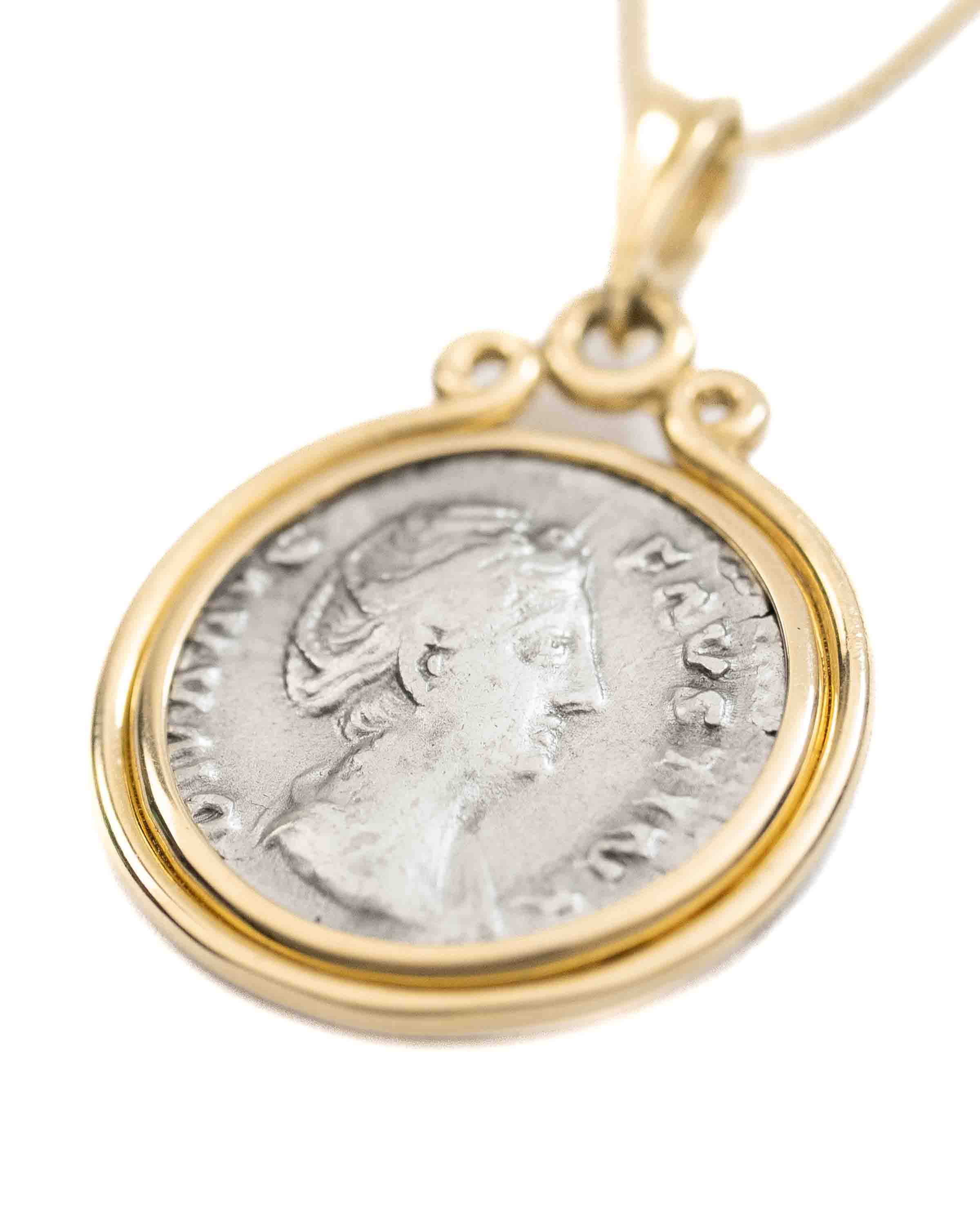 14k Gold Genuine Ancient Roman Coin Necklace (Diva Faustina; 141 A.D.)