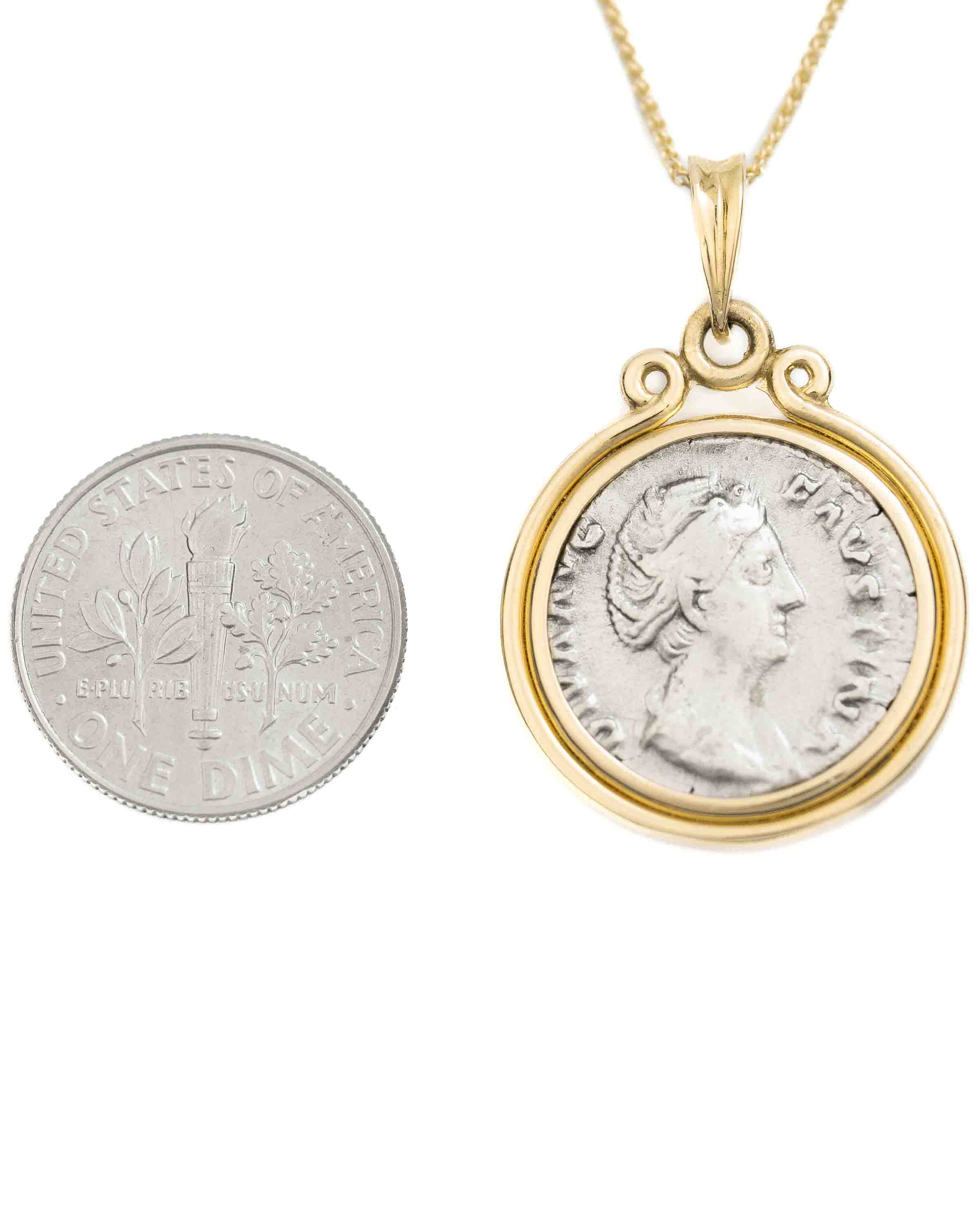 14k Gold Genuine Ancient Roman Coin Necklace (Diva Faustina; 141 A.D.)