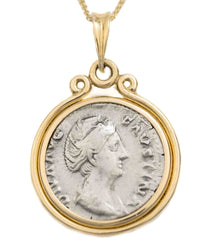 14k Gold Genuine Ancient Roman Coin Necklace (Diva Faustina; 141 A.D.)