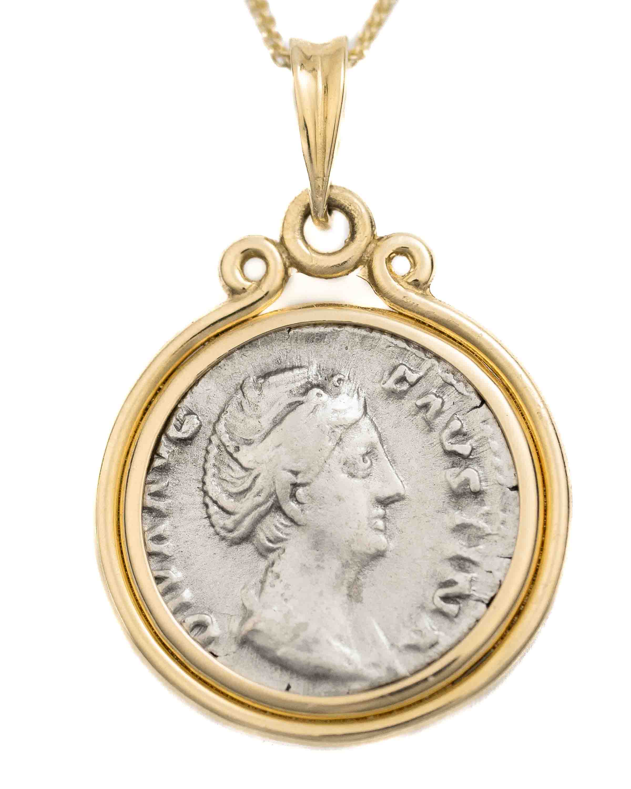 14k Gold Genuine Ancient Roman Coin Necklace (Diva Faustina; 141 A.D.)
