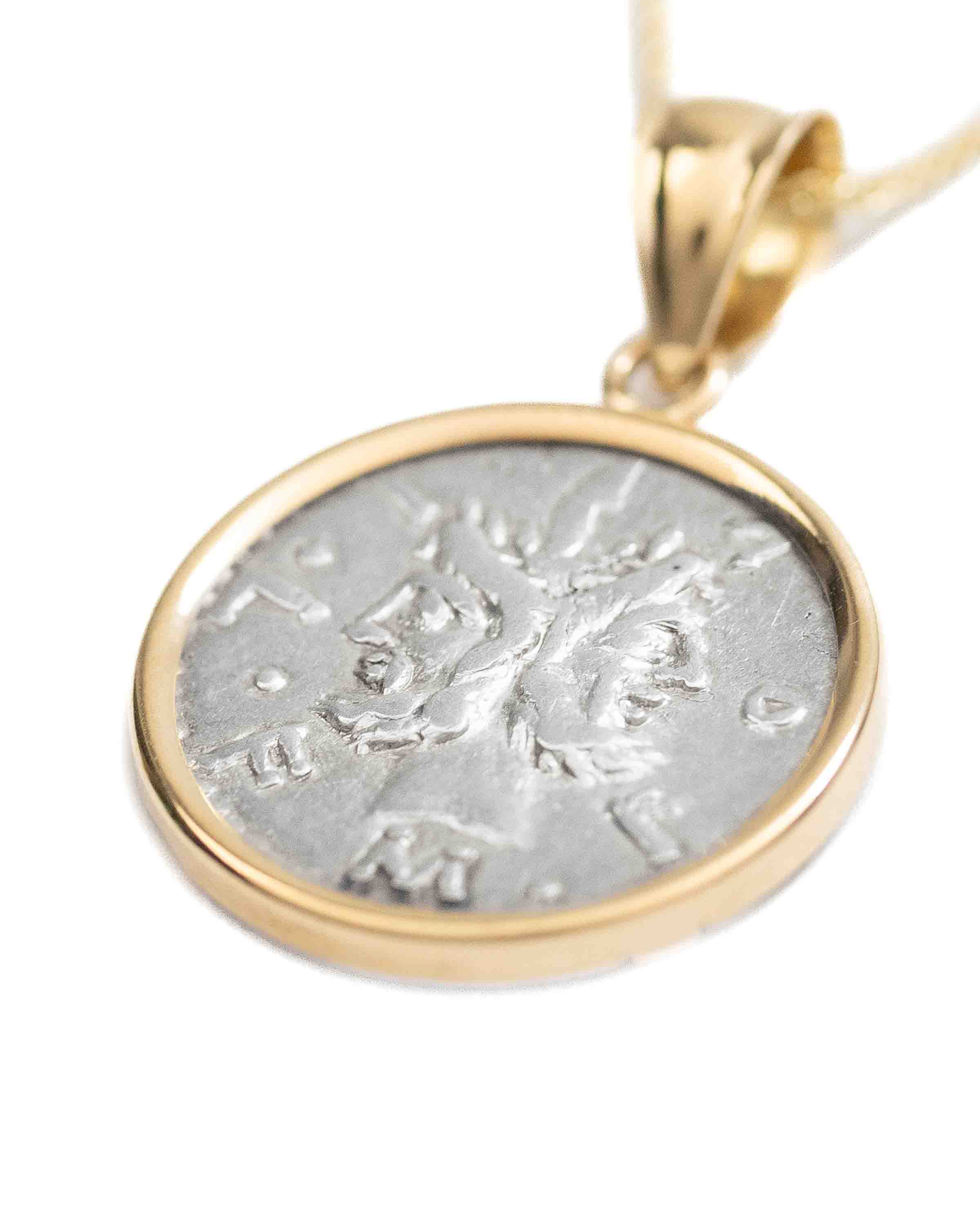 14k Gold Genuine Ancient Roman Coin Necklace (Janus; 121-119 B.C.)