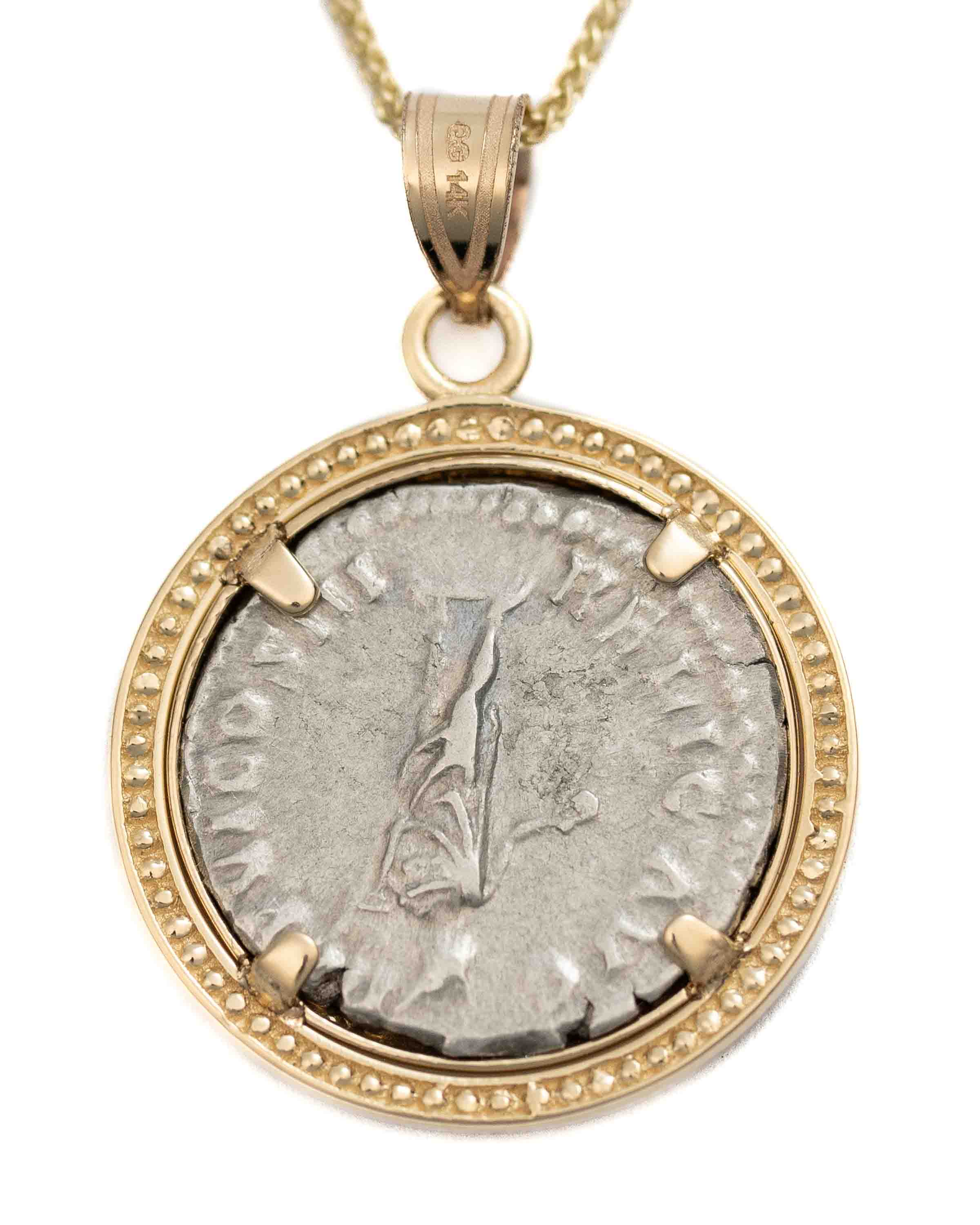 14k Gold Genuine Ancient Roman Coin Necklace (Marcus Aurelius; 161-180 A.D.)