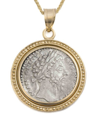 14k Gold Genuine Ancient Roman Coin Necklace (Marcus Aurelius; 161-180 A.D.)