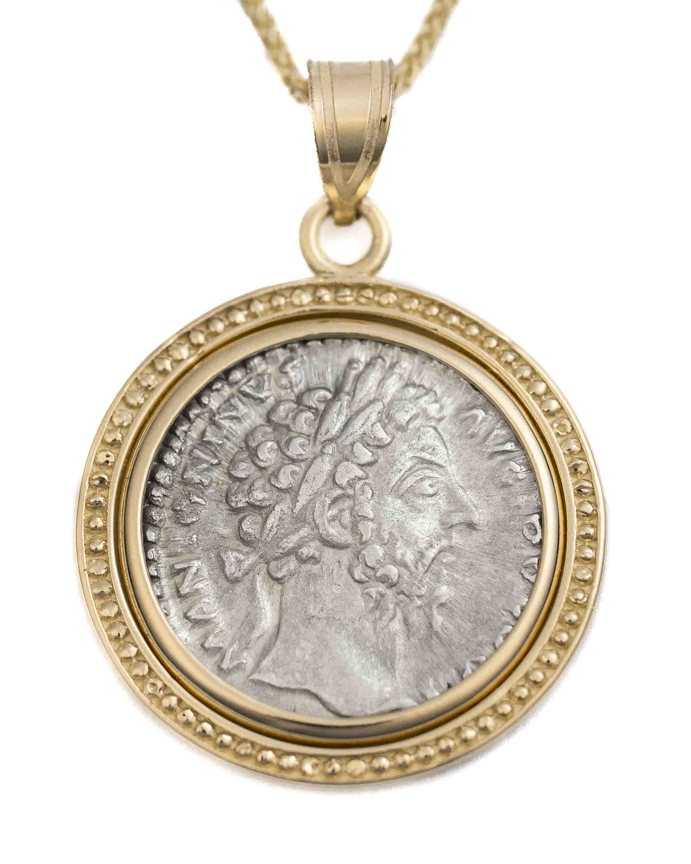 14k Gold Genuine Ancient Roman Coin Necklace (Marcus Aurelius; 161-180 A.D.)