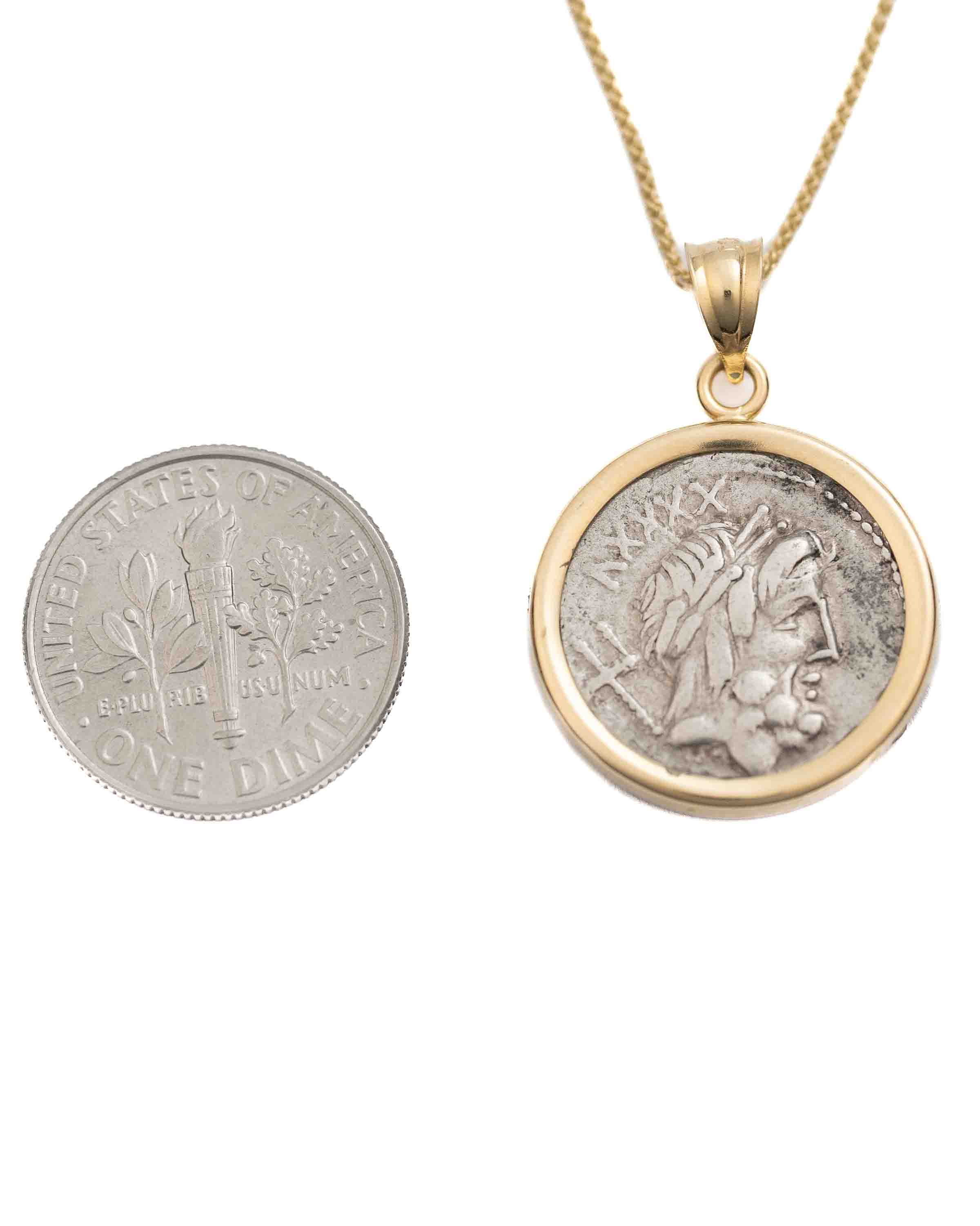 14k Gold Genuine Ancient Roman Coin Necklace (Neptune; 76 B.C.)