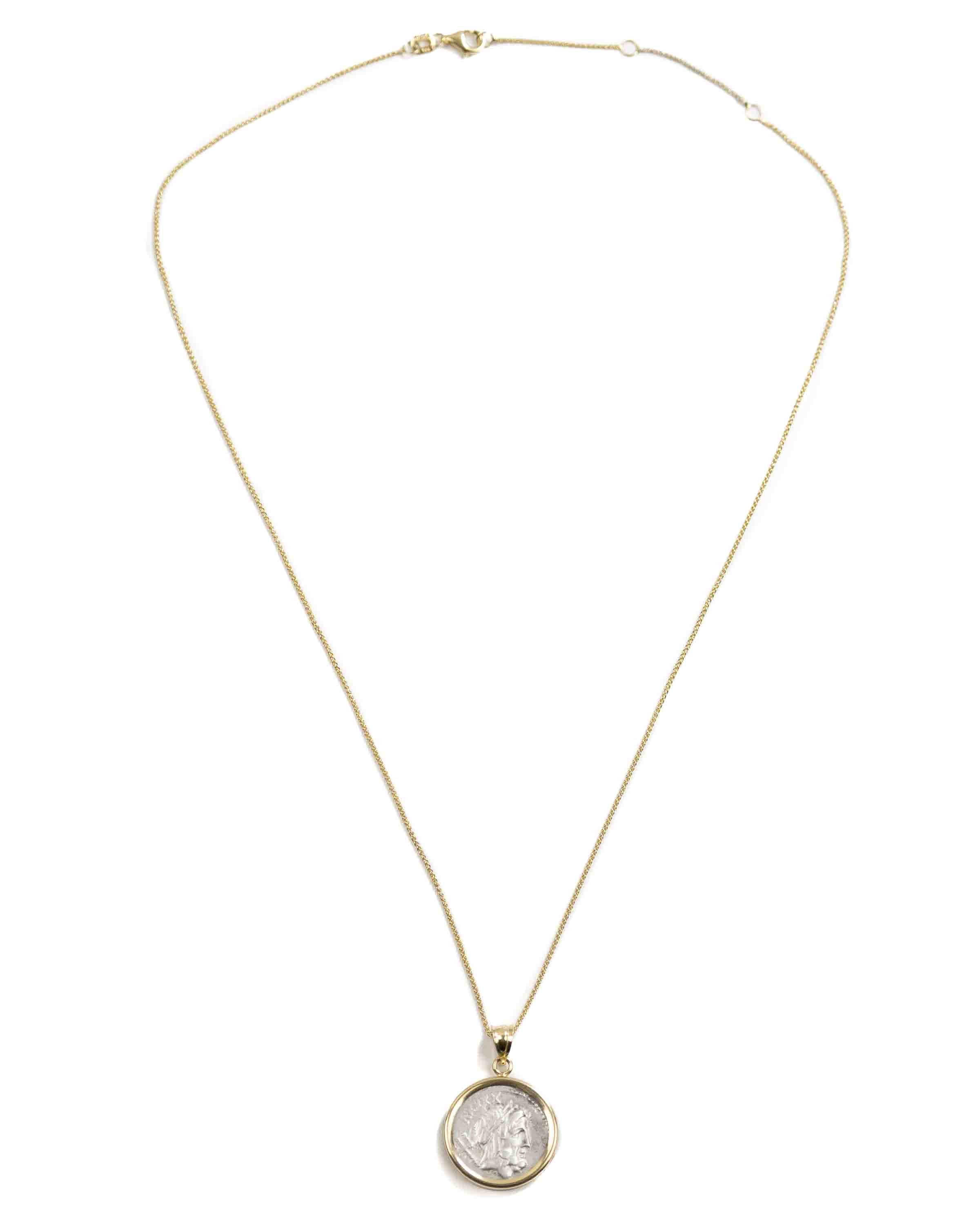 14k Gold Genuine Ancient Roman Coin Necklace (Neptune; 76 B.C.)