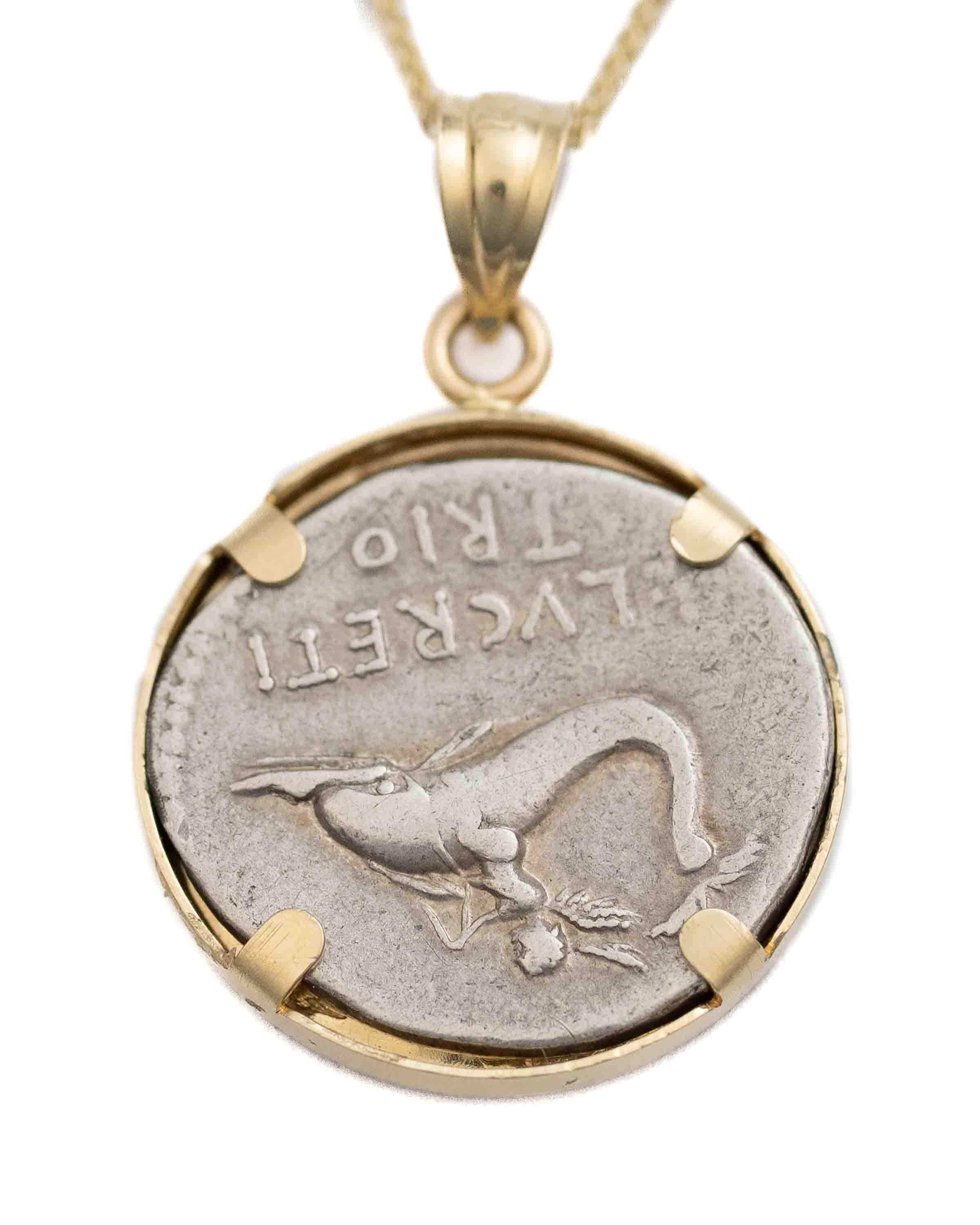 14k Gold Genuine Ancient Roman Coin Necklace (Neptune; 76 B.C.)