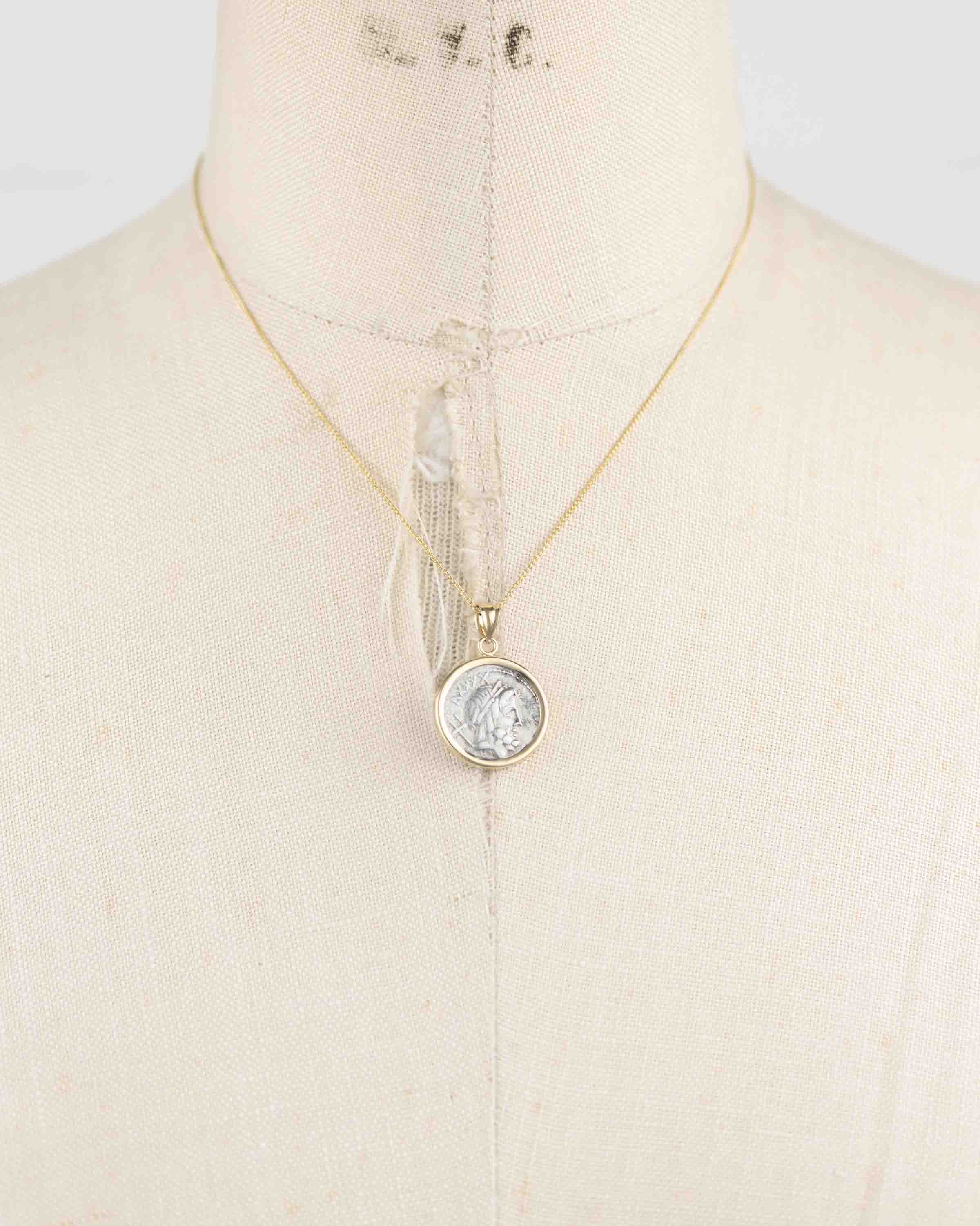 14k Gold Genuine Ancient Roman Coin Necklace (Neptune; 76 B.C.)