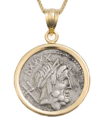 14k Gold Genuine Ancient Roman Coin Necklace (Neptune; 76 B.C.)