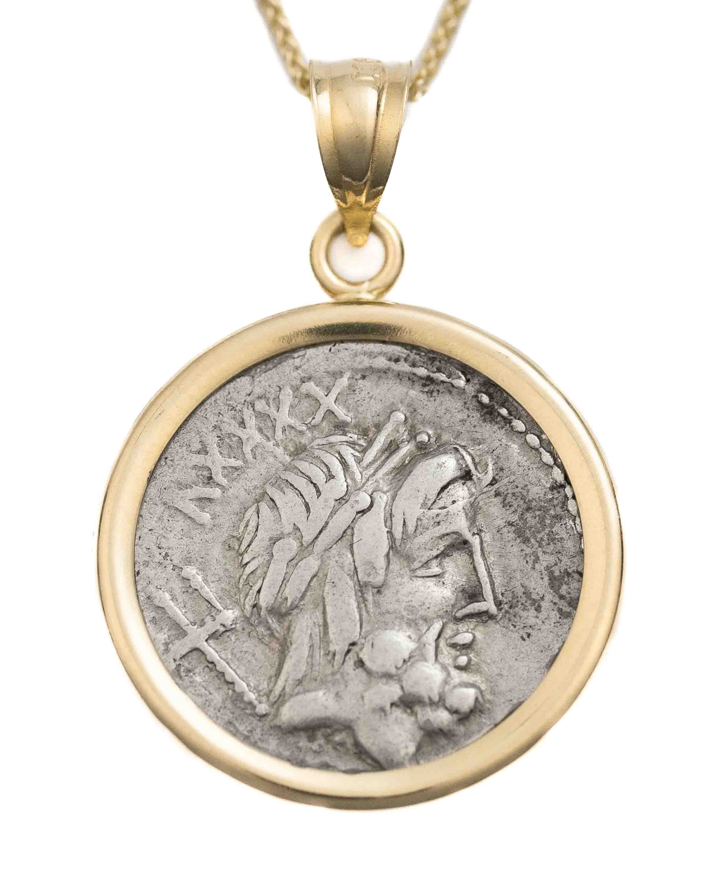 14k Gold Genuine Ancient Roman Coin Necklace (Neptune; 76 B.C.)