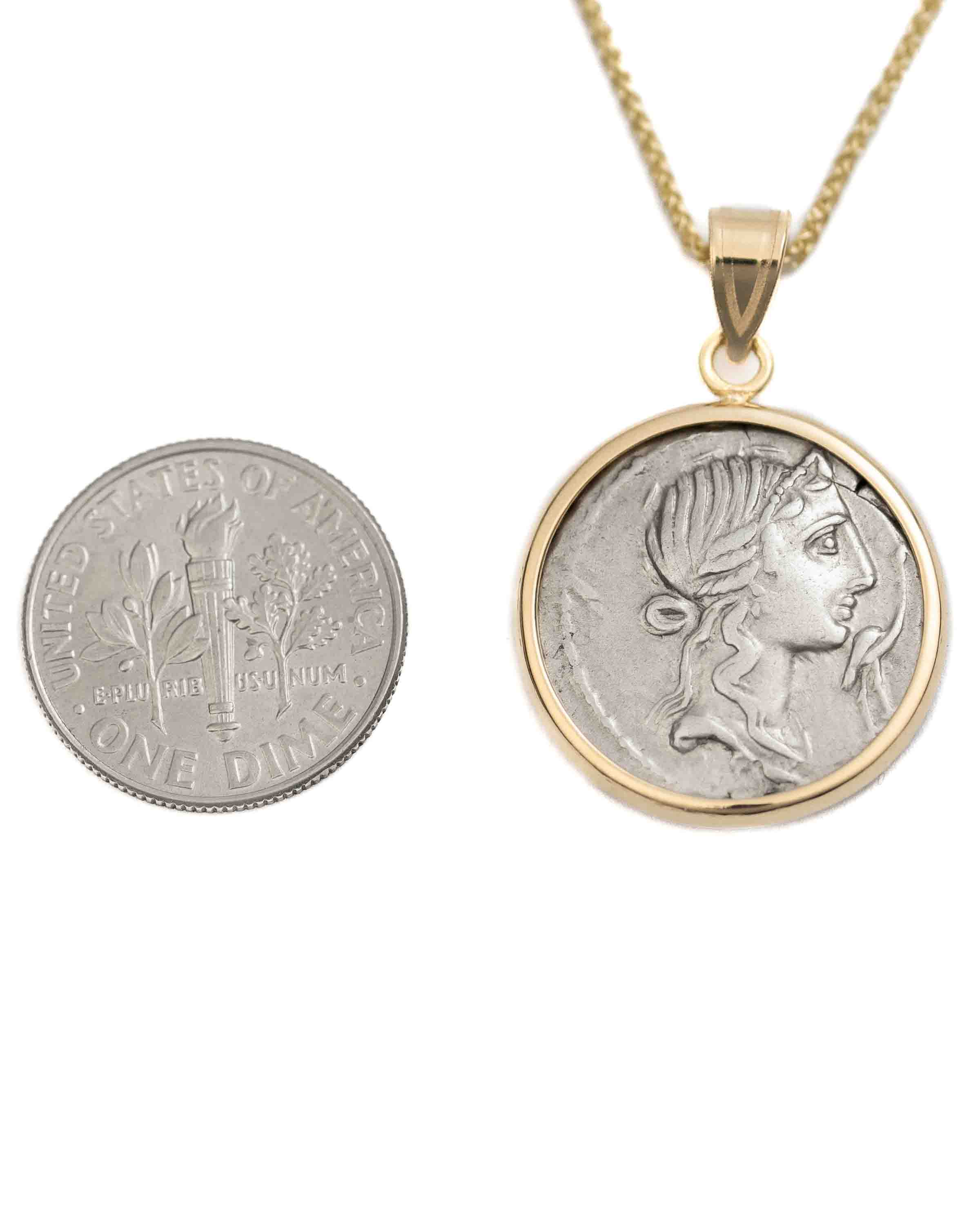 14k Gold Genuine Ancient Roman Coin Necklace (Pietas; 81 B.C.)