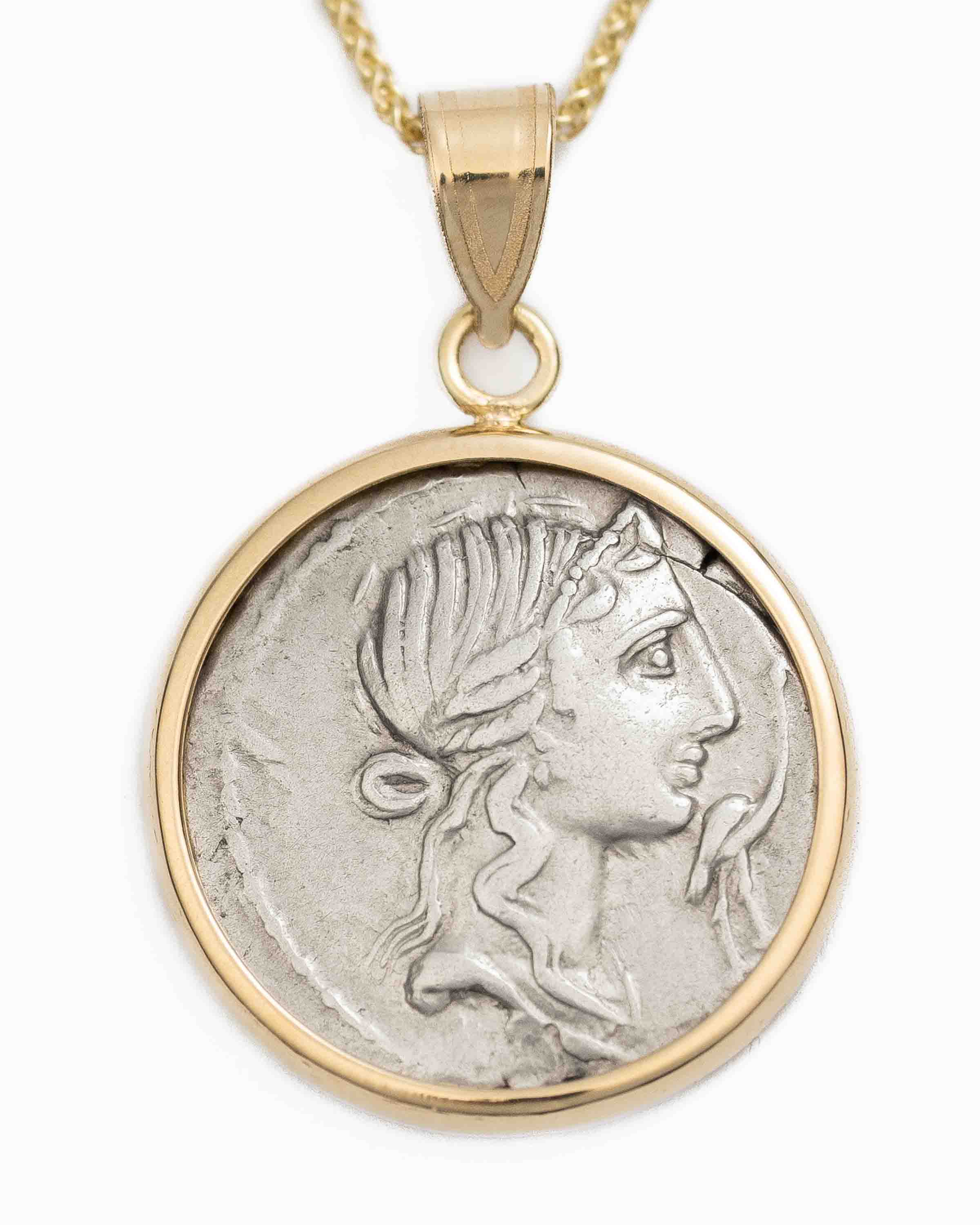 14k Gold Genuine Ancient Roman Coin Necklace (Pietas; 81 B.C.)