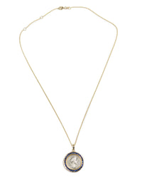 14k Gold & Blue Sapphire Genuine Ancient Roman Coin Necklace (Augustus; 27 B.C.-14 A.D.)