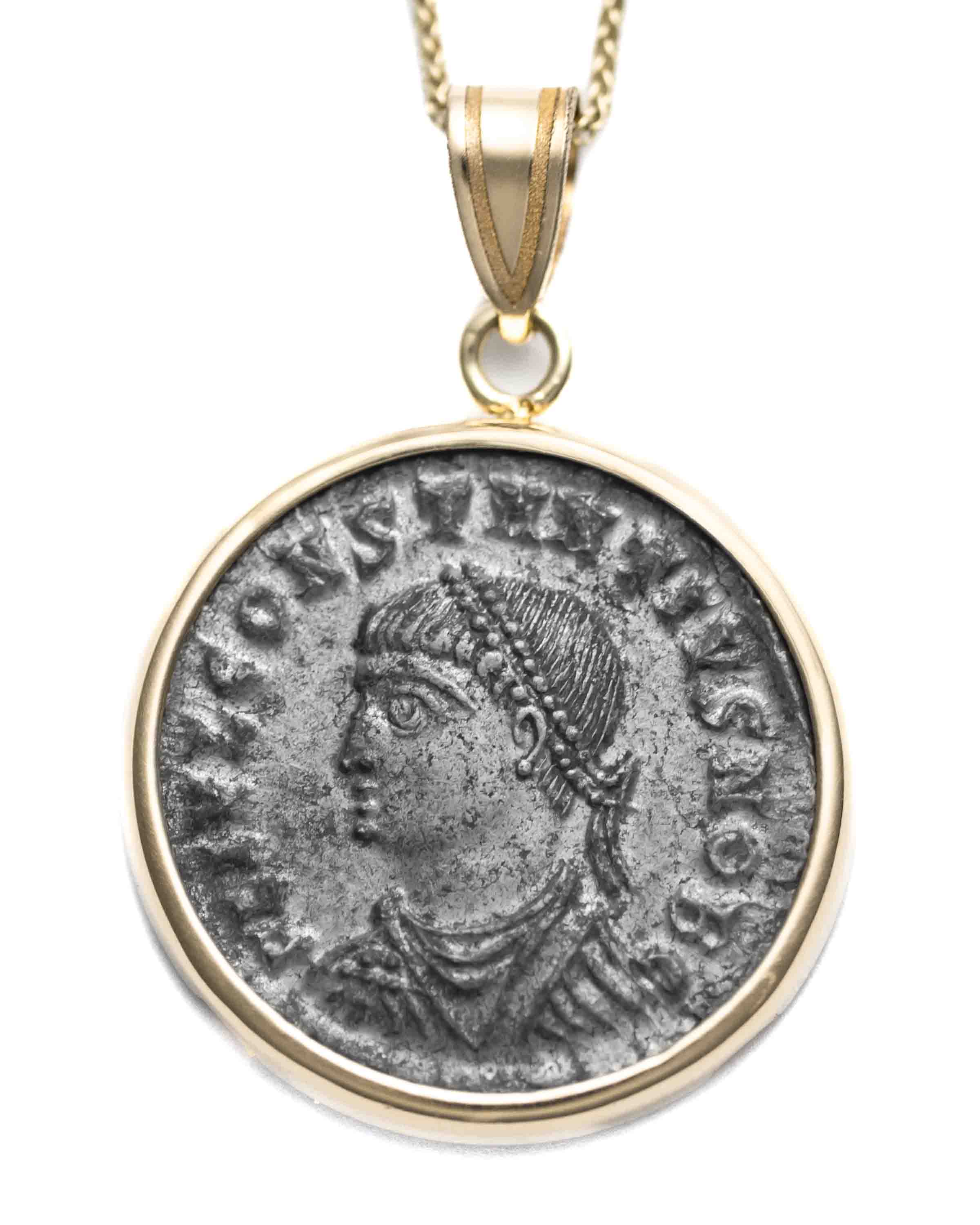 14k Gold Genuine Ancient Roman Coin Necklace (Constantius II; 324-337 A.D.)