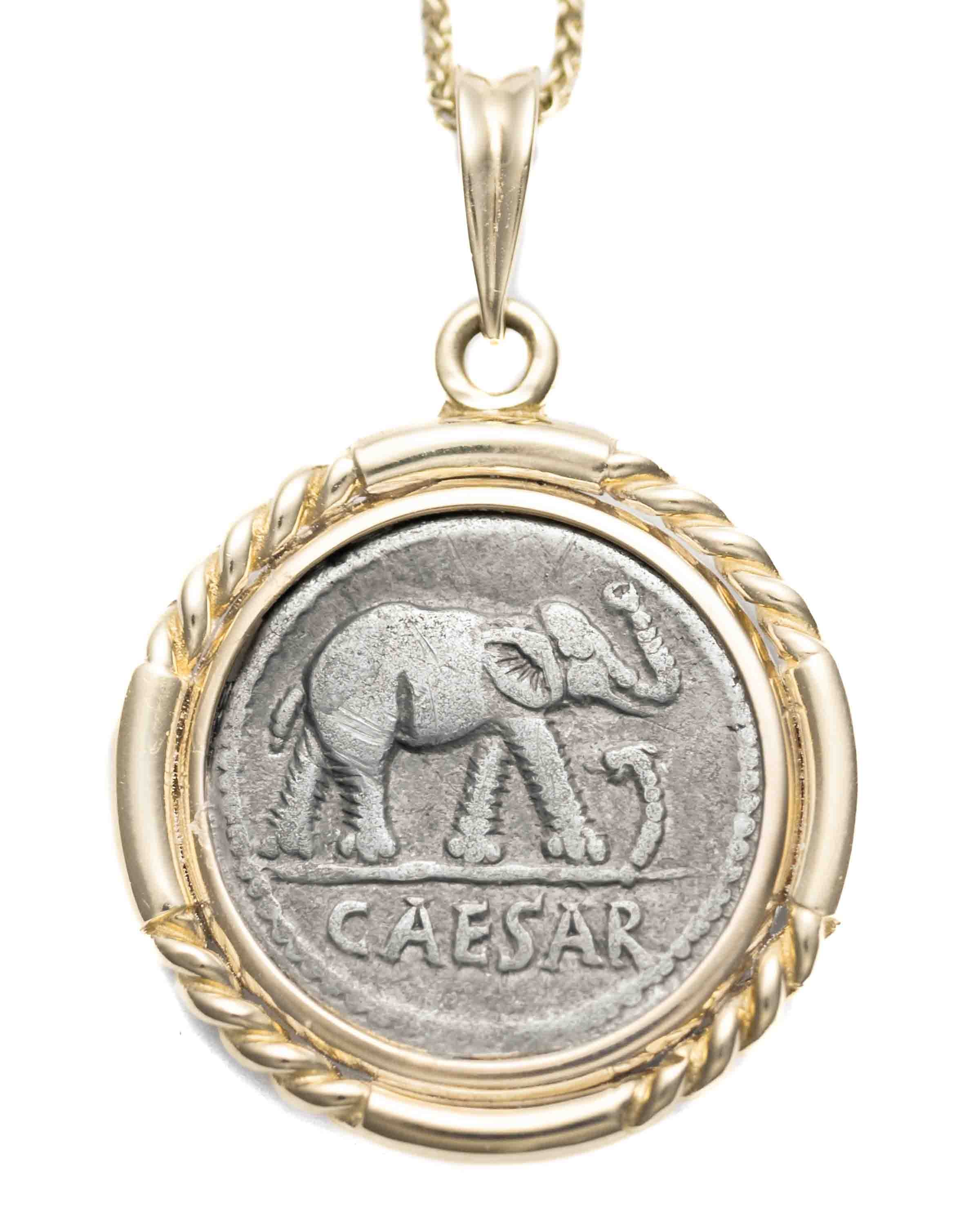 14k Gold Genuine Ancient Roman Republic Coin Necklace (Julius Caesar; 49-48 B.C.)