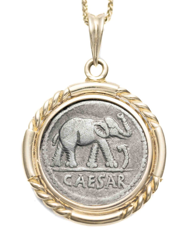 14k Gold Genuine Ancient Roman Republic Coin Necklace (Julius Caesar; 49-48 B.C.)