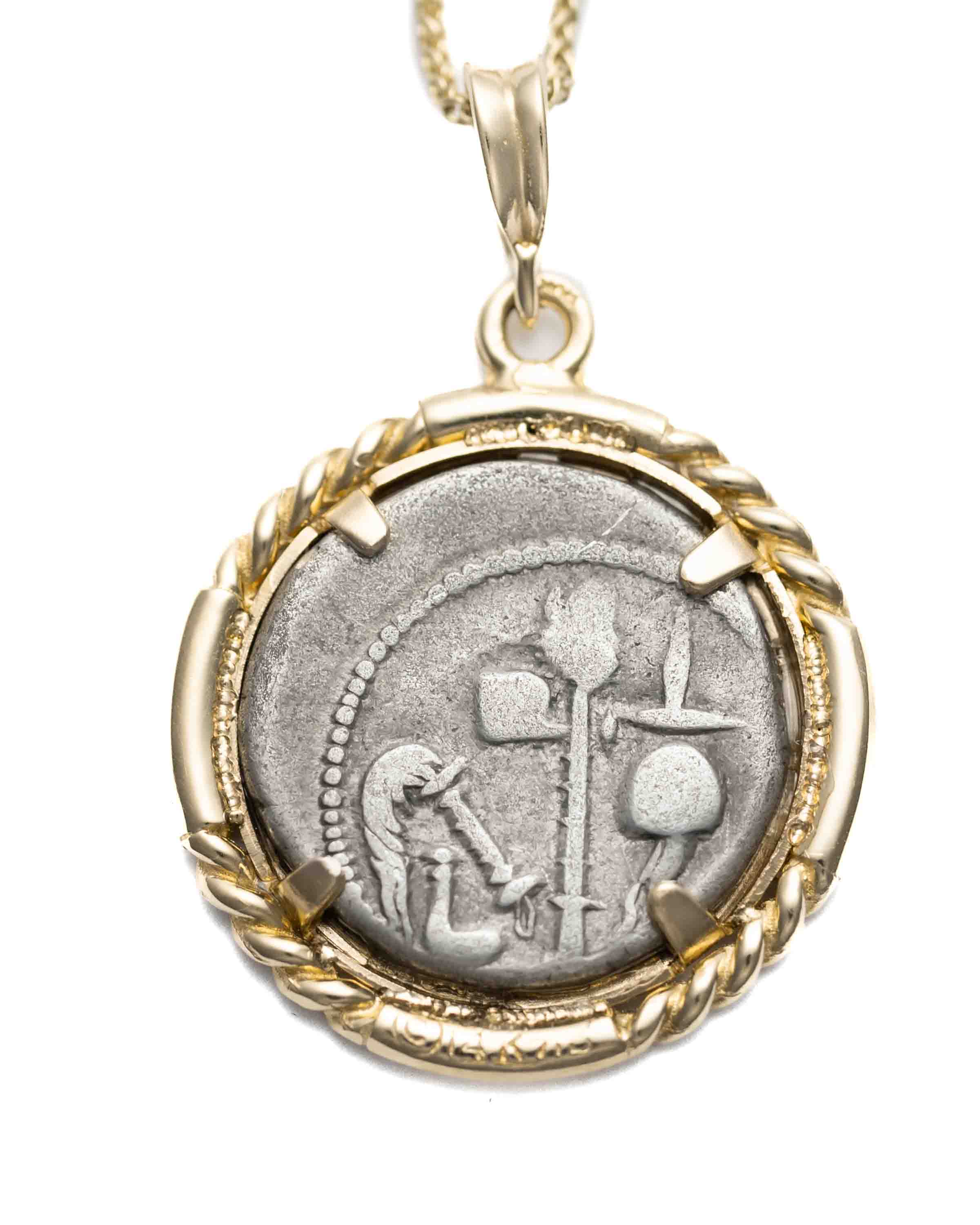 14k Gold Genuine Ancient Roman Republic Coin Necklace (Julius Caesar; 49-48 B.C.)