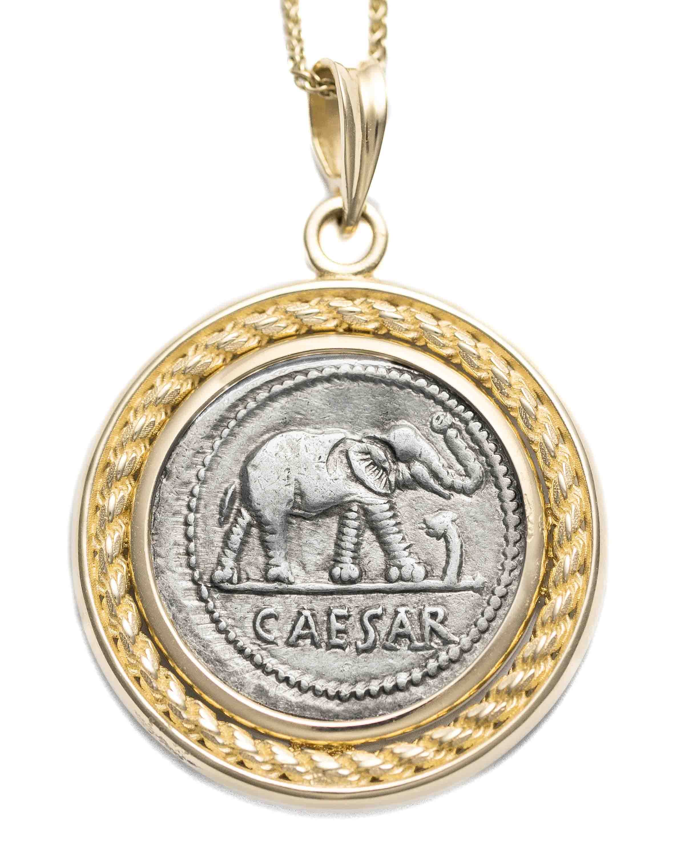 14k Gold Genuine Ancient Roman Republic Coin Necklace (Julius Caesar; 49-48 B.C.)